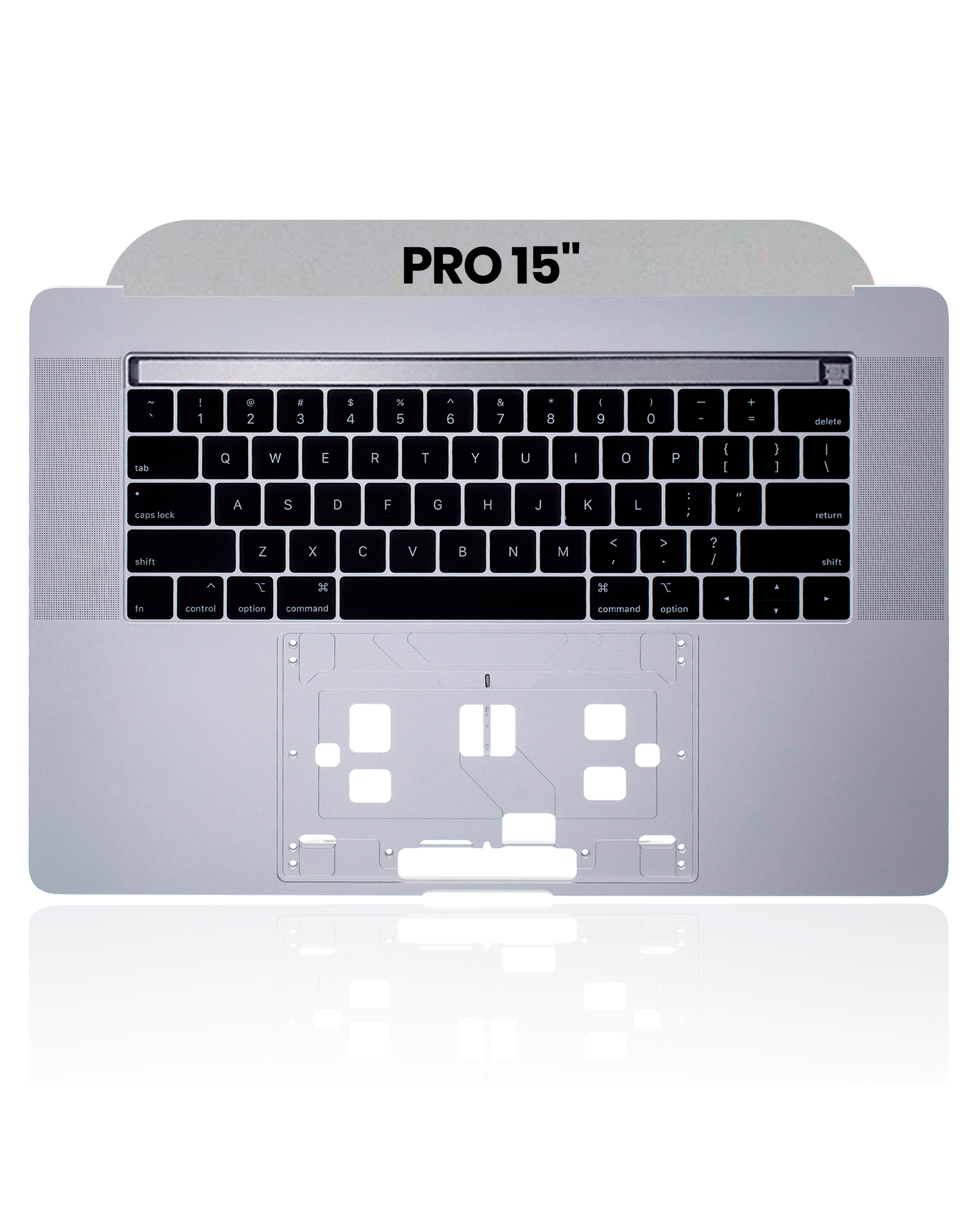 SILVER TOP CASE WITH KEYBOARD (US ENGLISH) FOR MACBOOK PRO 15" TOUCH BAR A1990 (LATE 2018 / EARLY 2019) (USED OEM PULL: COSMETIC GRADE: NEW)