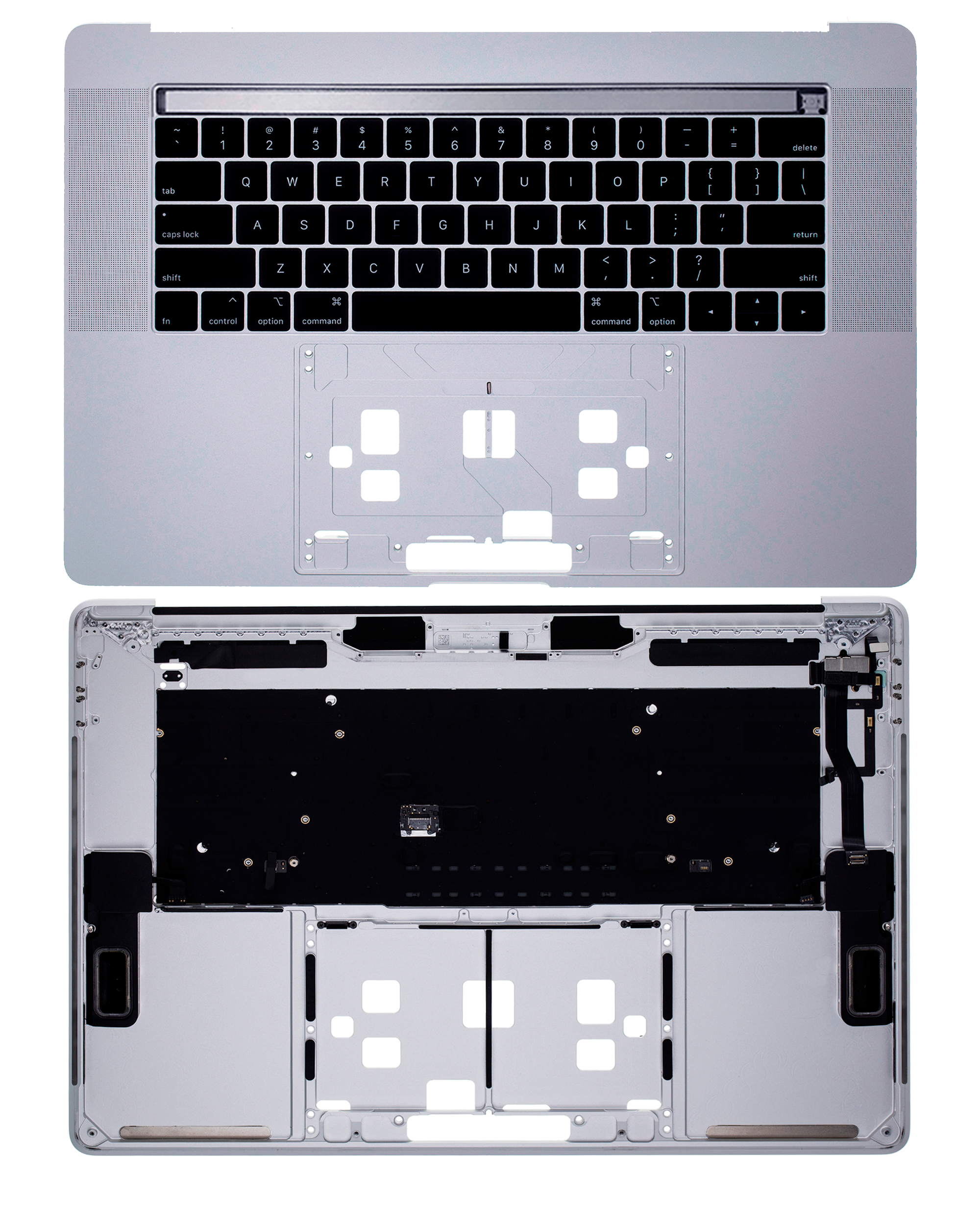 SILVER TOP CASE WITH KEYBOARD (US ENGLISH) FOR MACBOOK PRO 15" TOUCH BAR A1990 (LATE 2018 / EARLY 2019) (USED OEM PULL: COSMETIC GRADE: NEW)