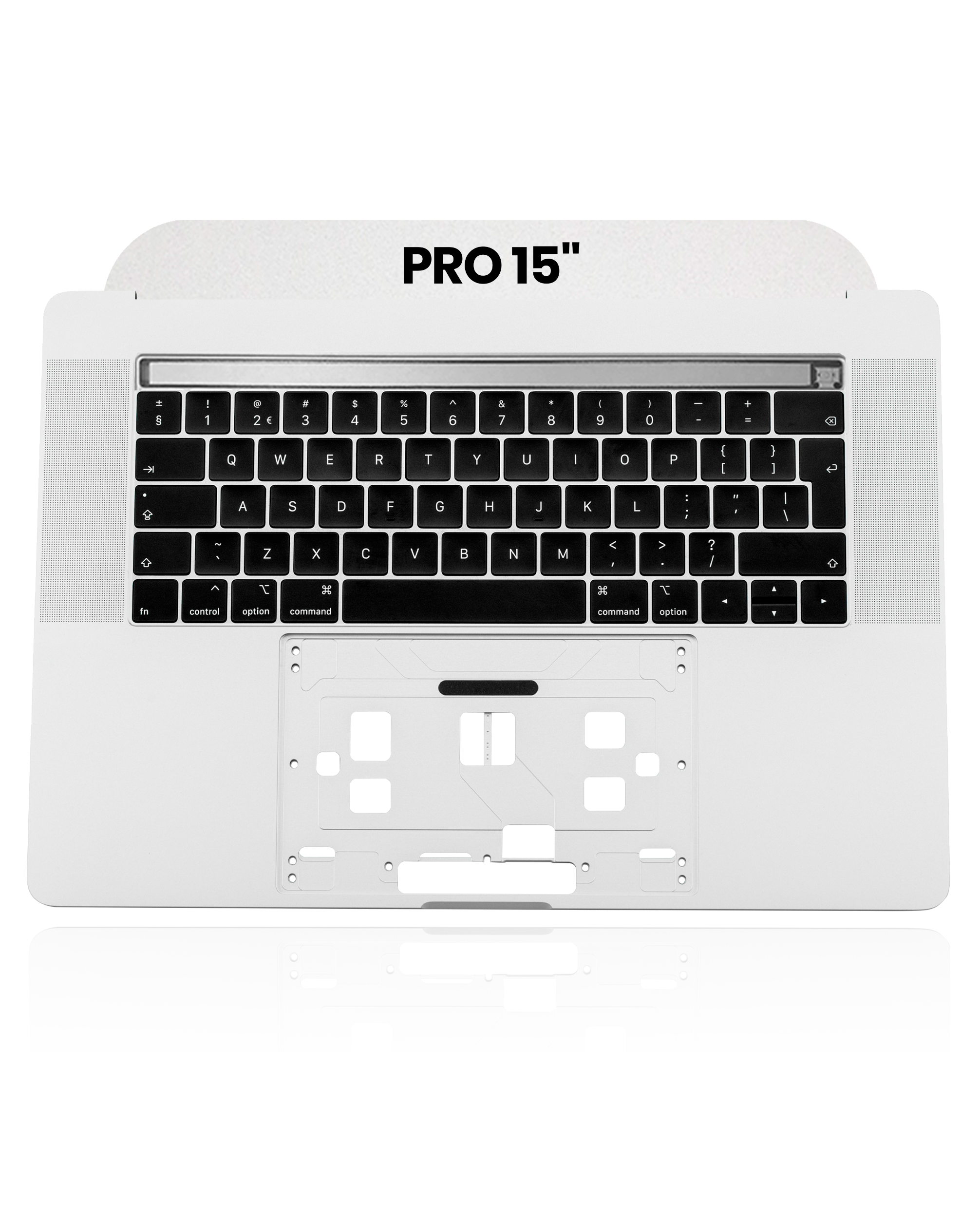 SILVER TOP CASE WITH KEYBOARD (UK ENGLISH) FOR MACBOOK PRO 15" TOUCH BAR A1990 (LATE 2018 / EARLY 2019) (USED OEM PULL: COSMETIC GRADE: NEW)