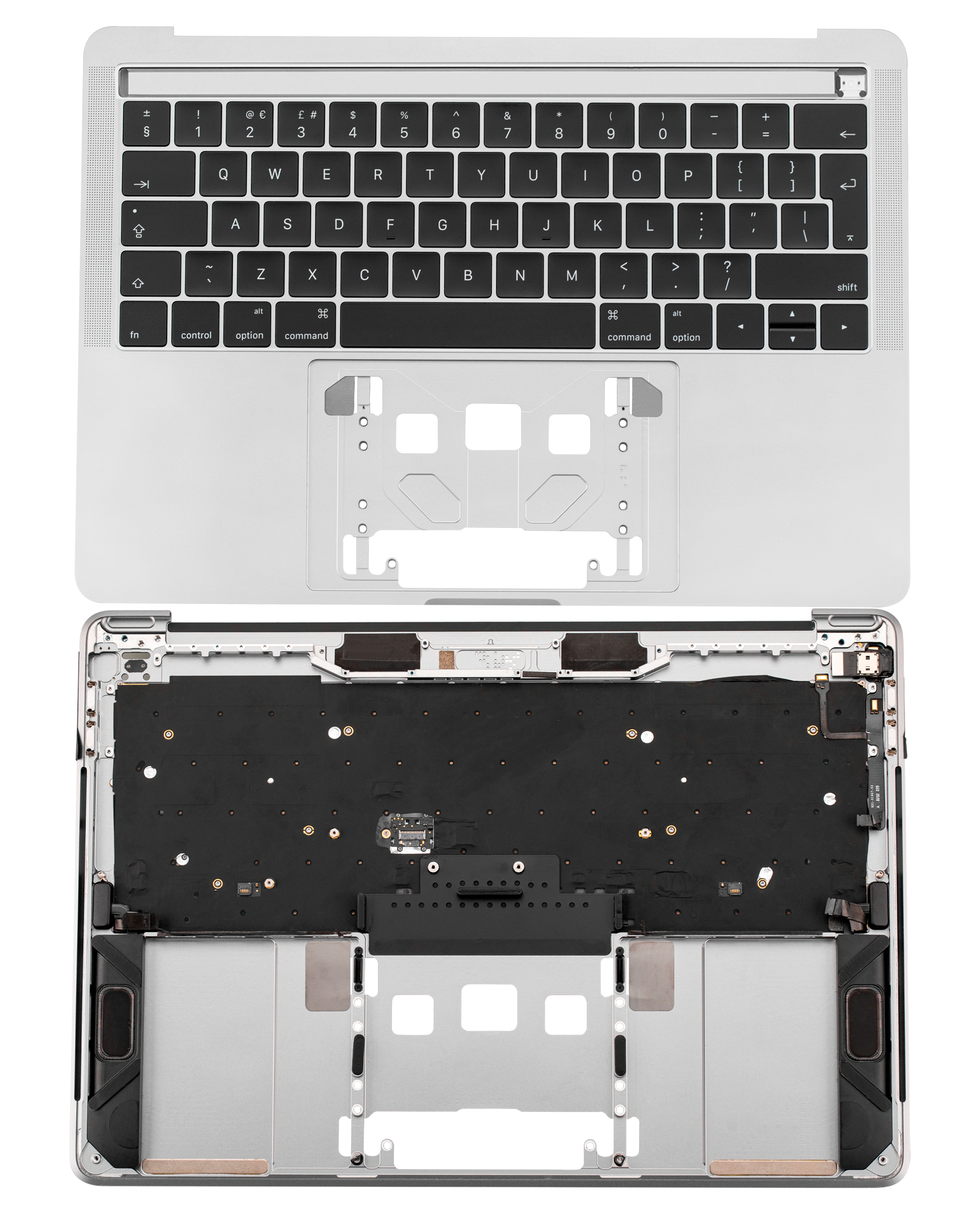 SPACE GRAY TOP CASE WITH KEYBOARD (UK KEYBOARD) FOR MACBOOK PRO 13" A1989 (LATE 2018 / EARLY 2019) (USED OEM PULL: COSMETIC GRADE: NEW)