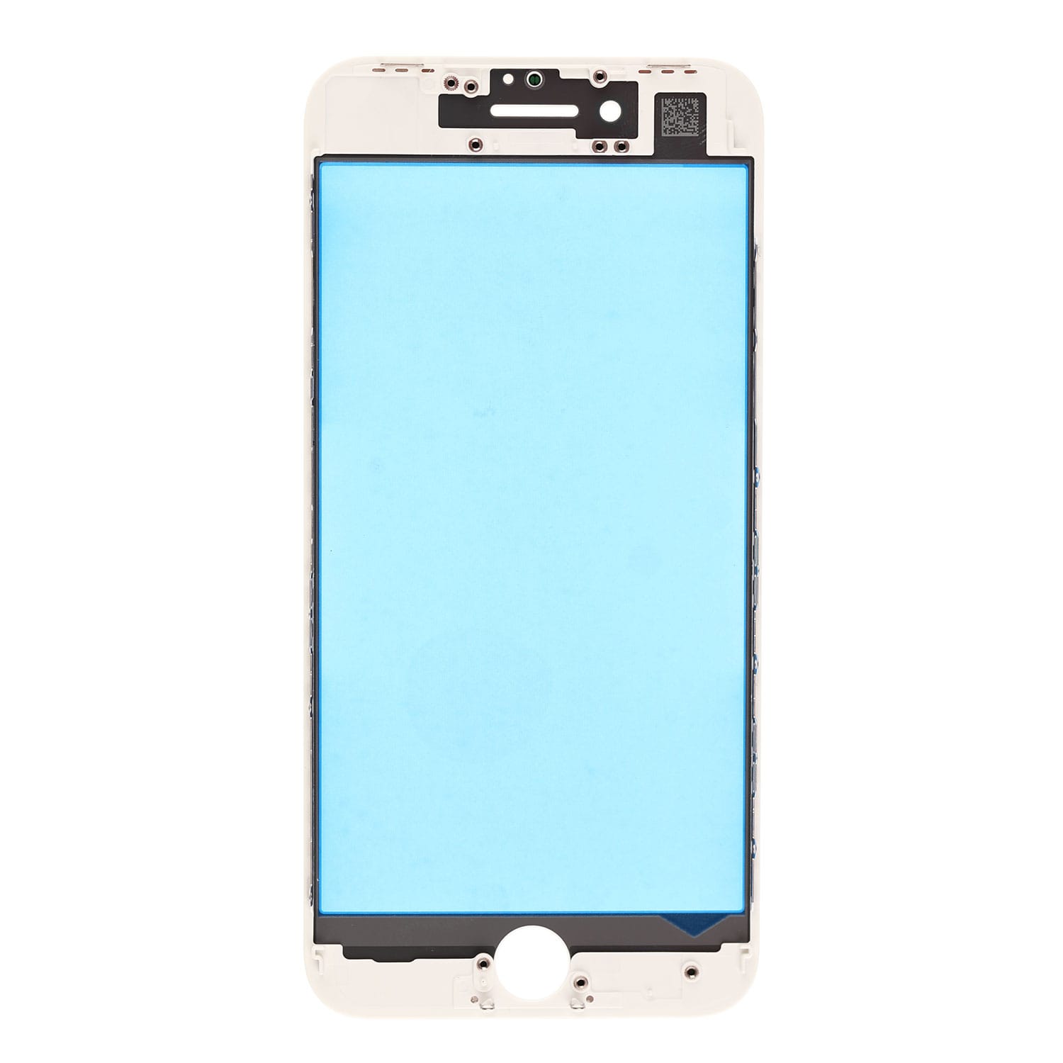 WHITE FRONT GLASS LENS WITH SUPPORTING FRAME FOR IPHONE 8