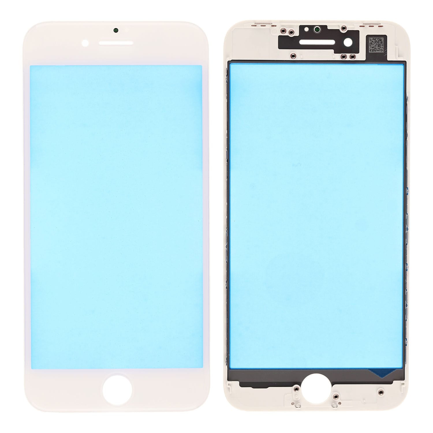 WHITE FRONT GLASS LENS WITH SUPPORTING FRAME FOR IPHONE 8