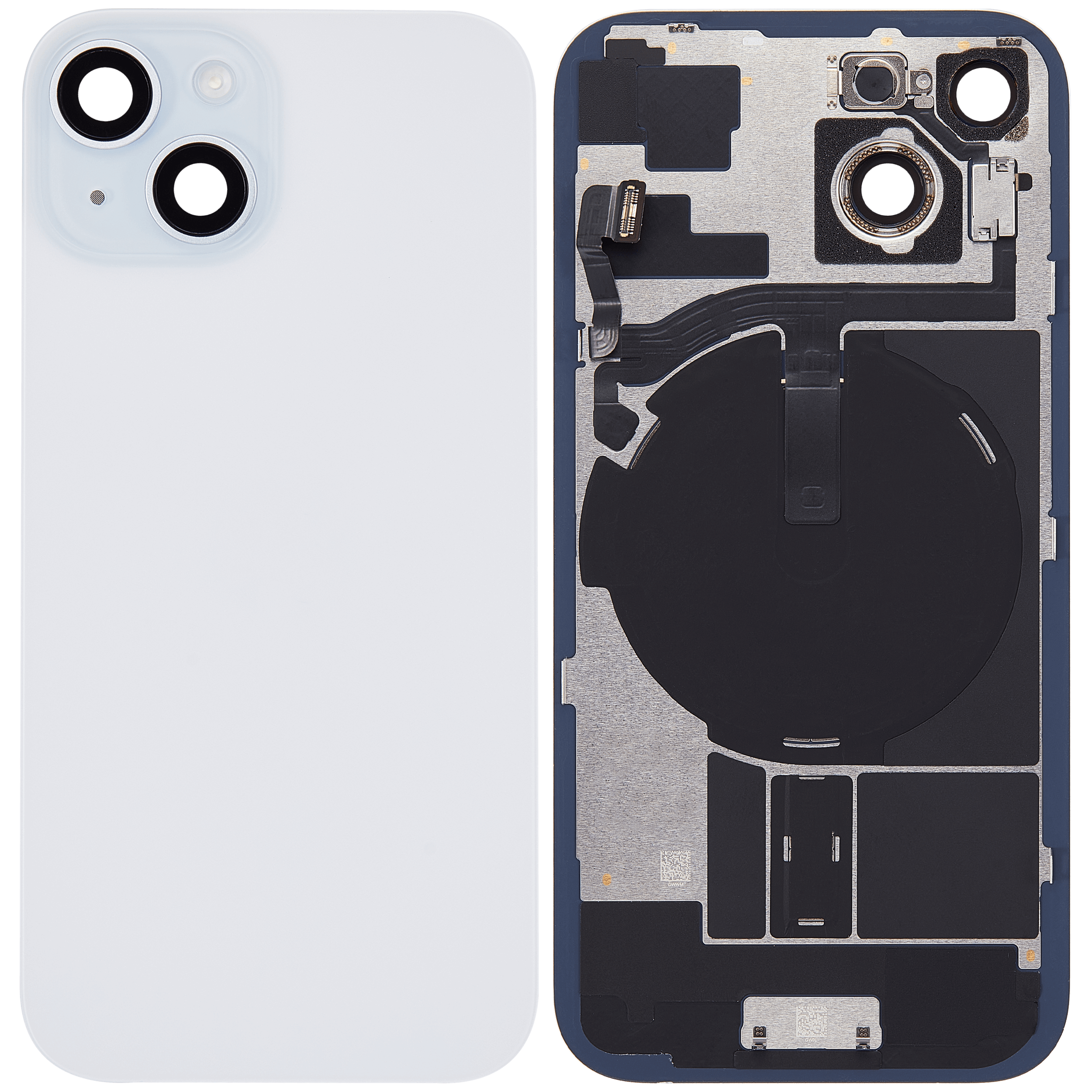 Back Glass With Steel Plate With Wireless NFC Charging MagSafe Magnet & Flashlight Flex Compatible For iPhone 15 (Used OEM Pull: Grade A) (Blue)