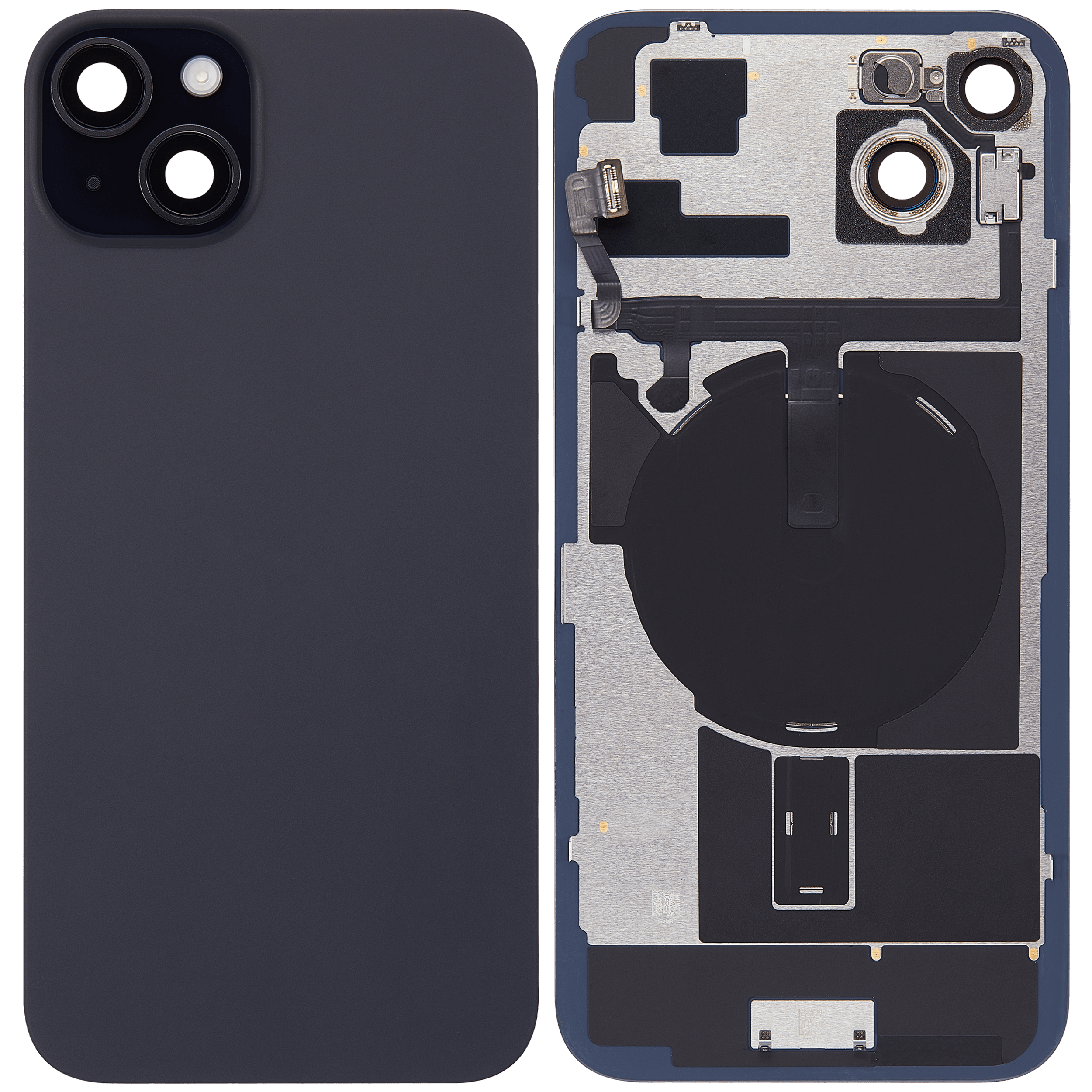 Back Glass With Steel Plate With Wireless NFC Charging MagSafe Magnet & Flashlight Flex Compatible For iPhone 15 Plus (Used OEM Pull: Grade A) (Black)