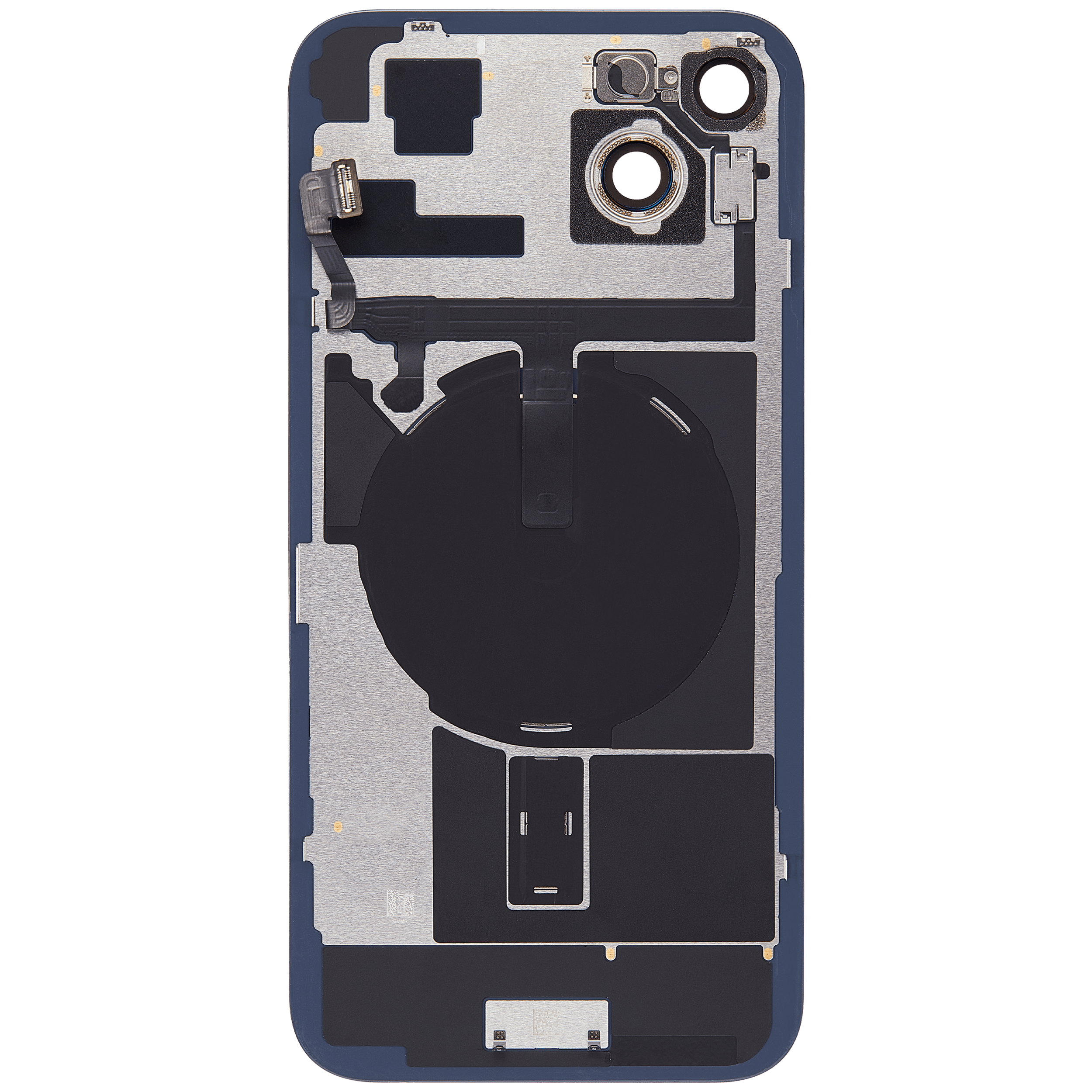 Back Glass With Steel Plate With Wireless NFC Charging MagSafe Magnet & Flashlight Flex Compatible For iPhone 15 Plus (Used OEM Pull: Grade A) (Black)