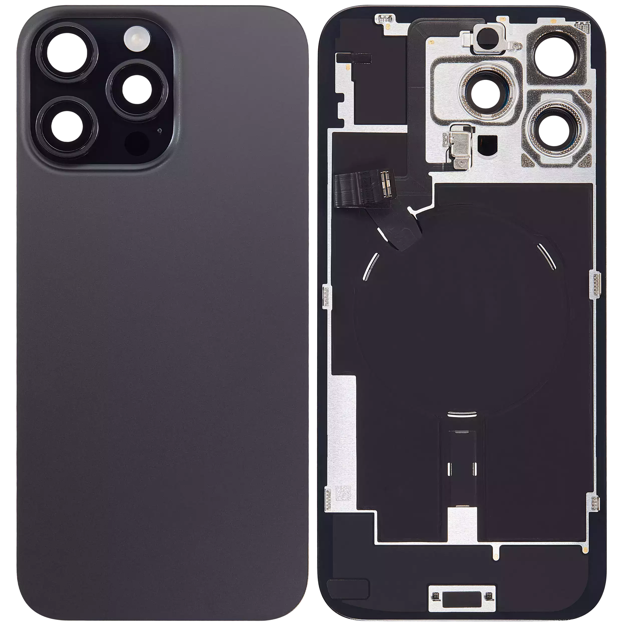 Back Glass With Steel Plate With Wireless NFC Charging MagSafe Magnet & Flashlight Flex Compatible For iPhone 16 Pro Max (Used OEM Pull: Grade A) (Black Titanium)