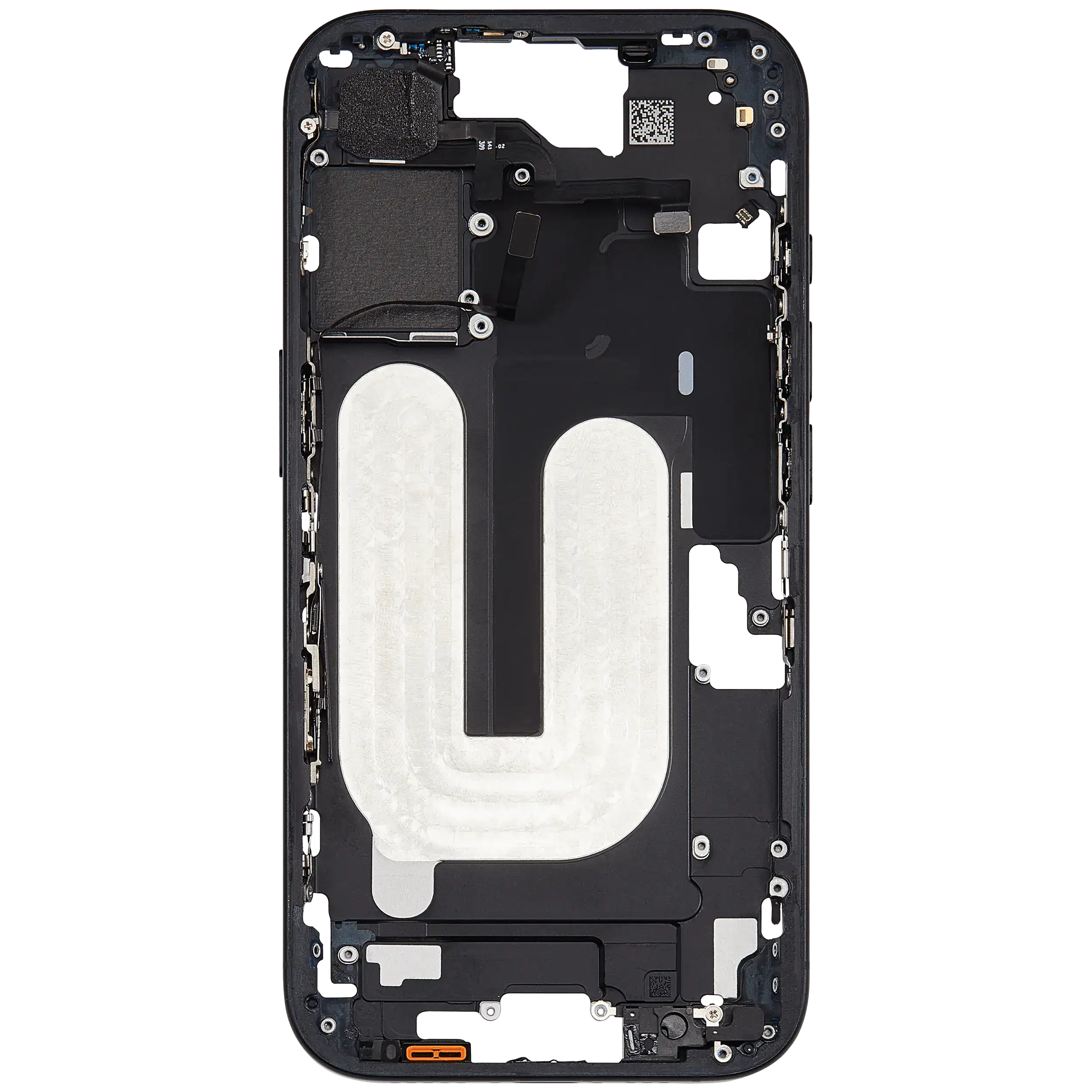 Mid-Frame Housing With Power And Volume Button Compatible For iPhone 16 (US Version) (Used OEM Pull: Grade A) (Black)