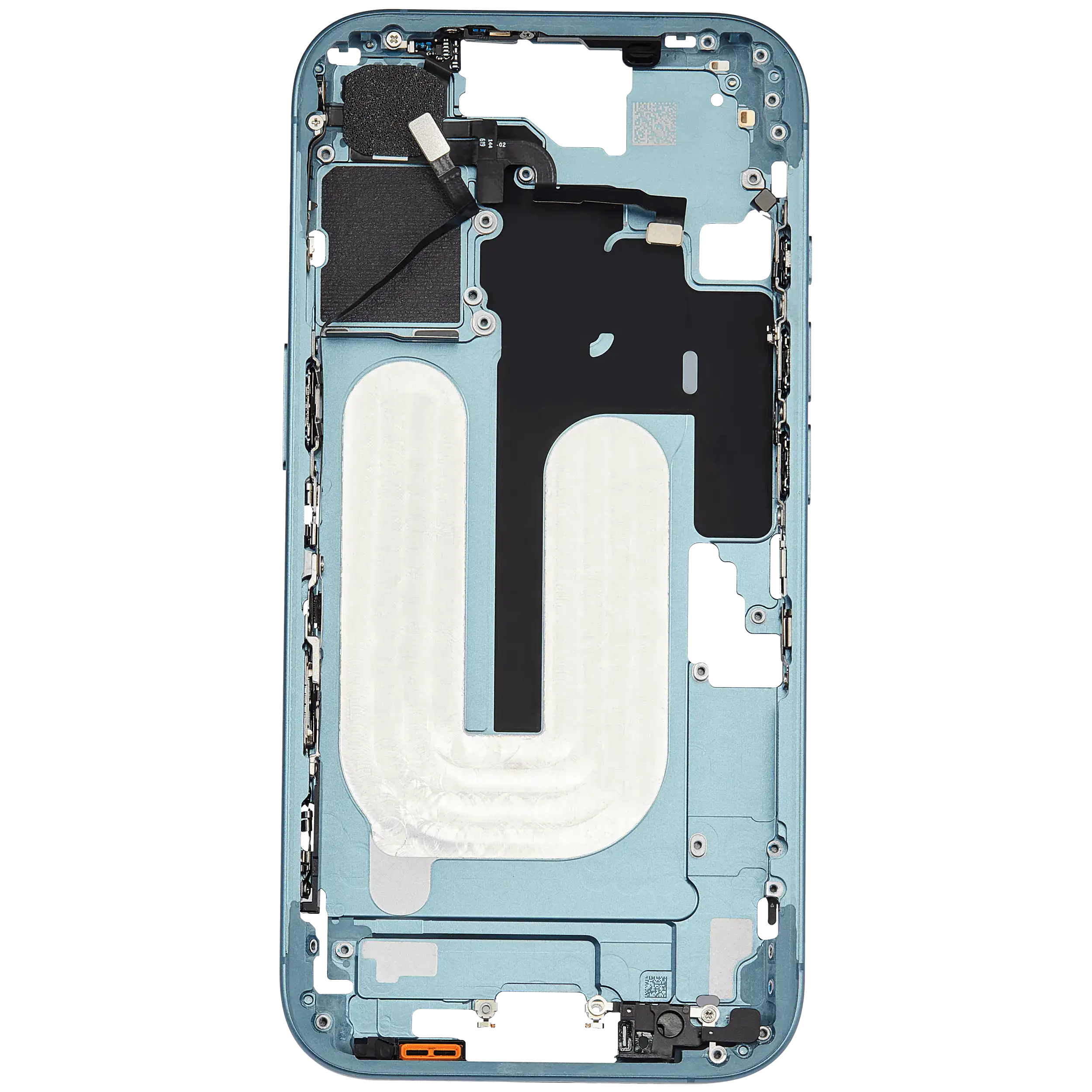 Mid-Frame Housing With Power And Volume Button Compatible For iPhone 16 (US Version) (Used OEM Pull: Grade A) (Teal)