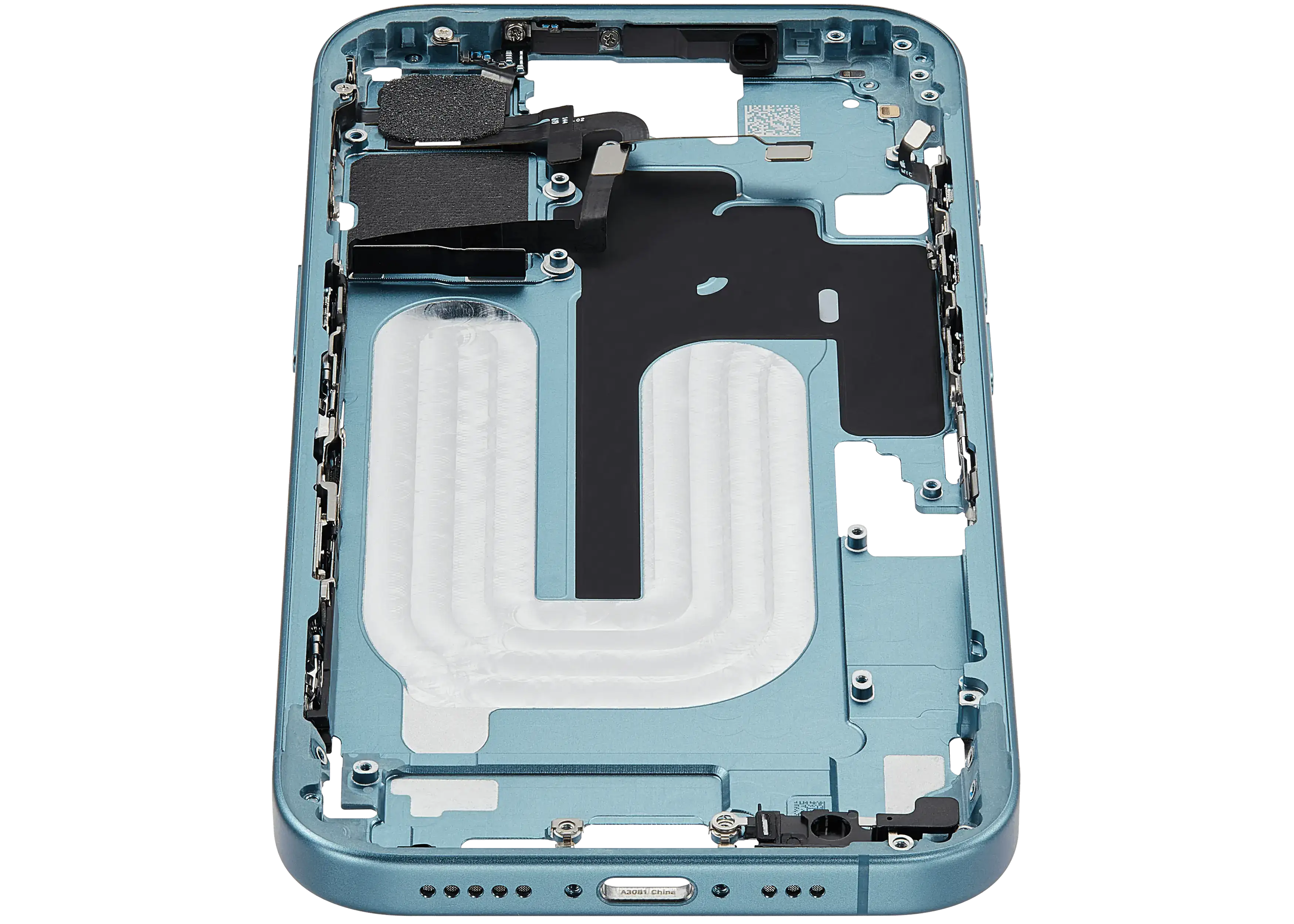 Mid-Frame Housing With Power And Volume Button Compatible For iPhone 16 (US Version) (Used OEM Pull: Grade A) (Teal)