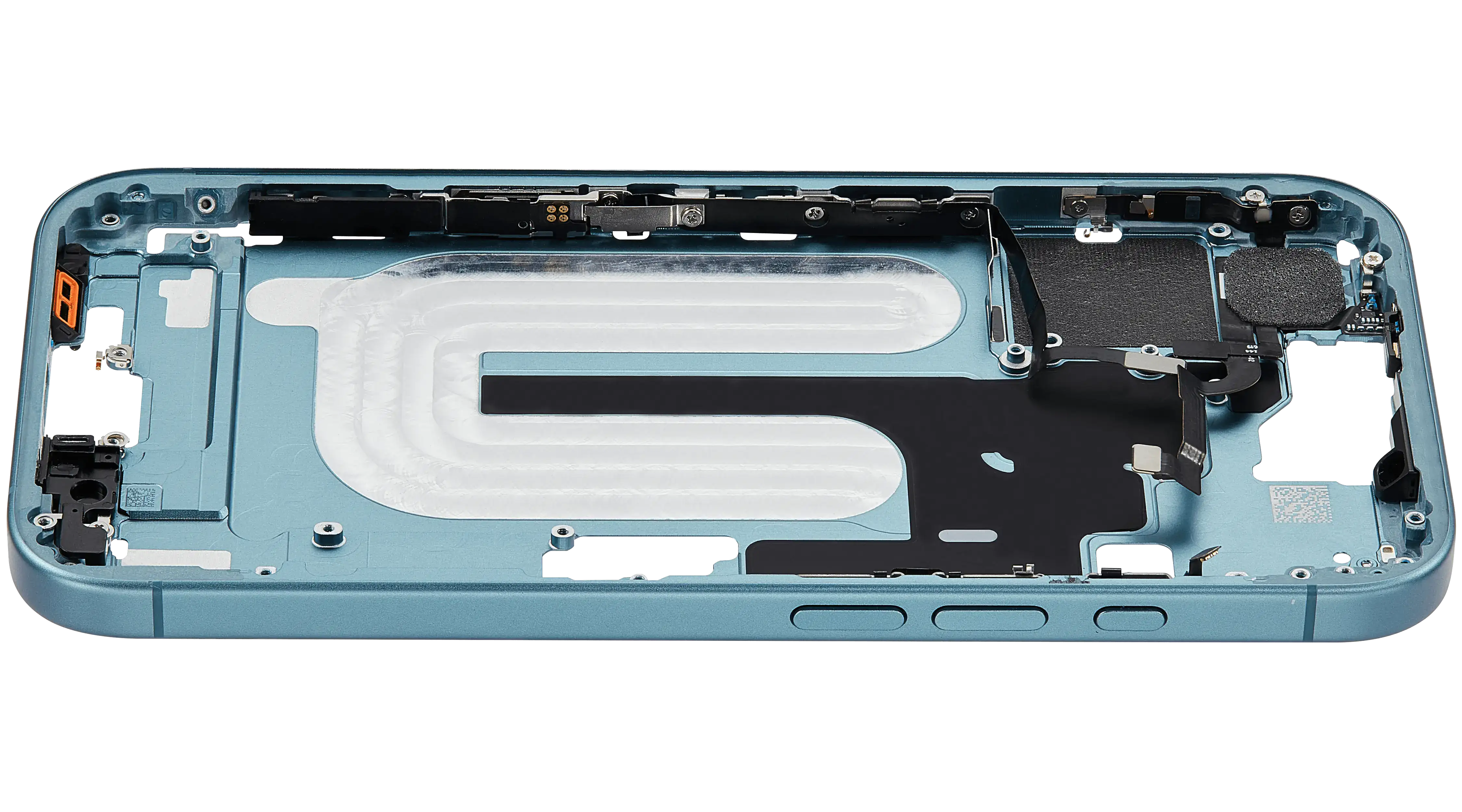 Mid-Frame Housing With Power And Volume Button Compatible For iPhone 16 (US Version) (Used OEM Pull: Grade A) (Teal)