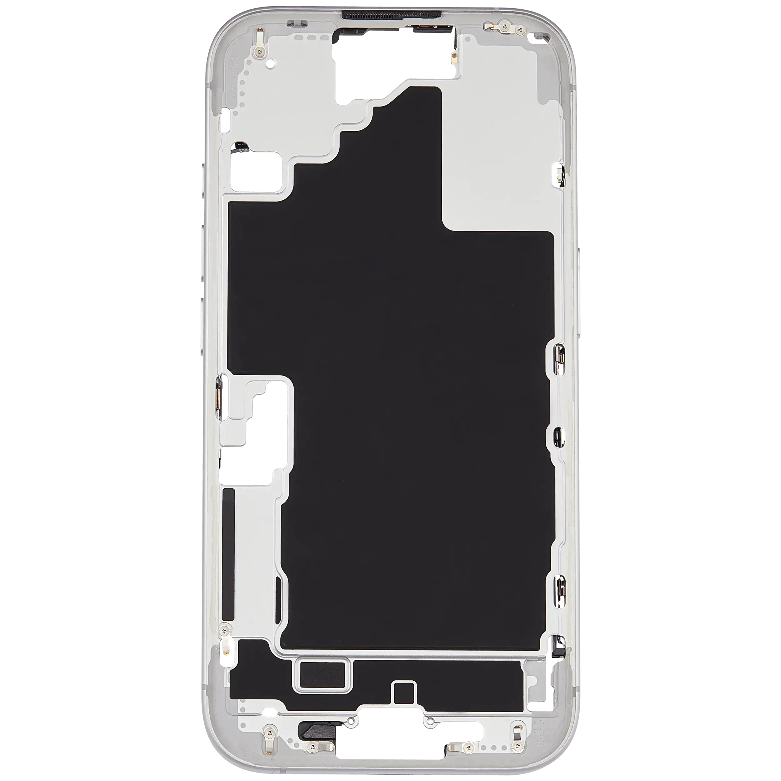 Mid-Frame Housing With Power And Volume Button Compatible For iPhone 16 (US Version) (Used OEM Pull: Grade A) (White)