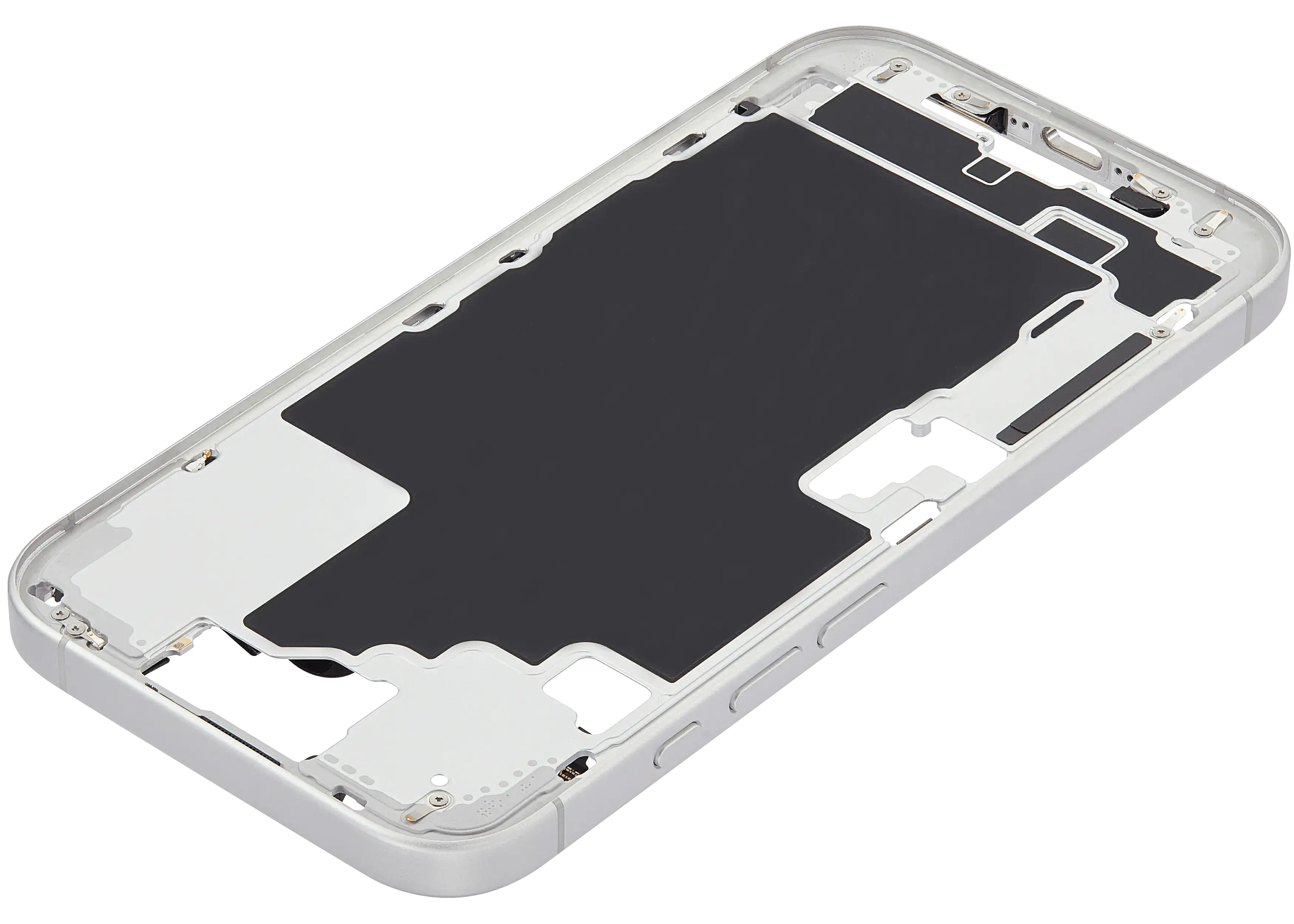 Mid-Frame Housing With Power And Volume Button Compatible For iPhone 16 (US Version) (Used OEM Pull: Grade A) (White)