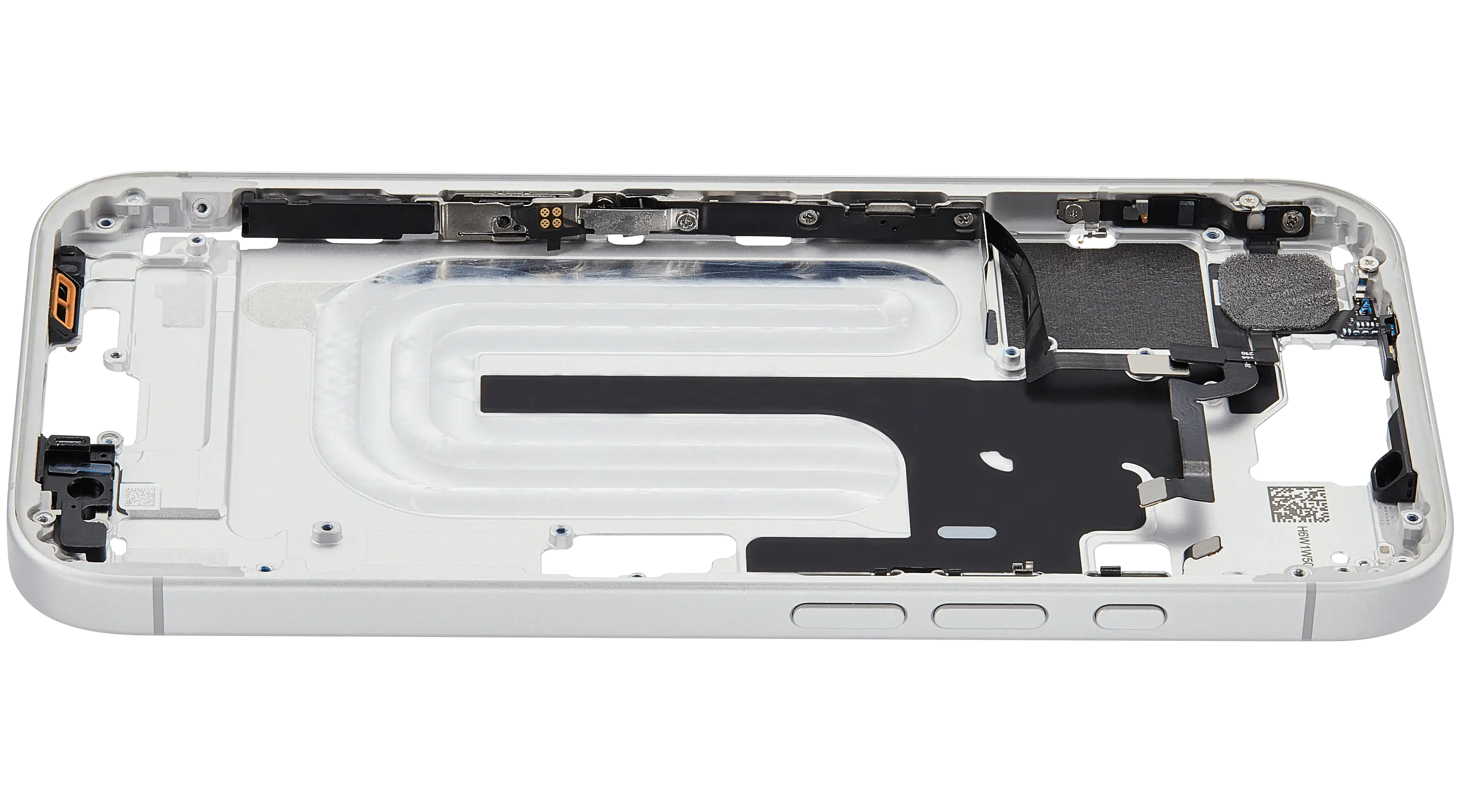Mid-Frame Housing With Power And Volume Button Compatible For iPhone 16 (US Version) (Used OEM Pull: Grade A) (White)