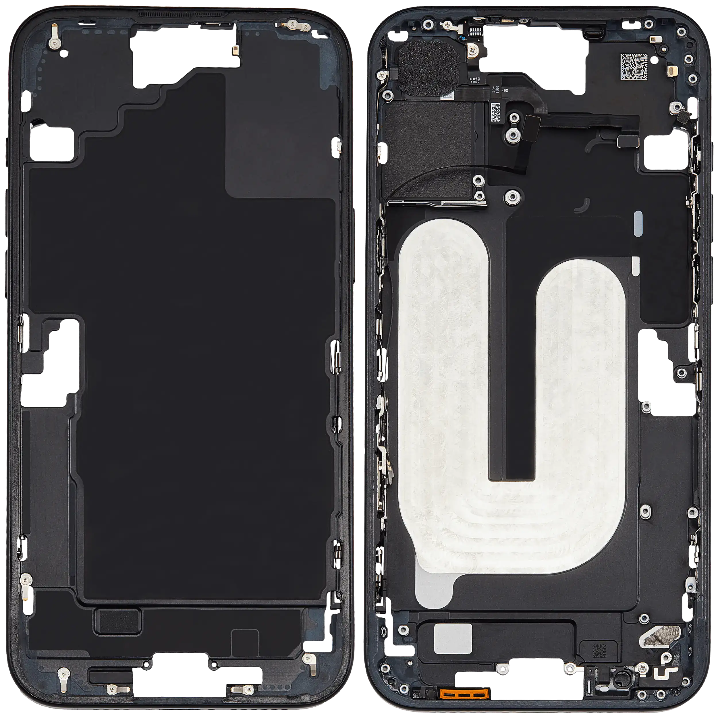 Mid-Frame Housing With Power And Volume Button Compatible For iPhone 16 Plus (US Version) (Used OEM Pull: Grade A) (Black)
