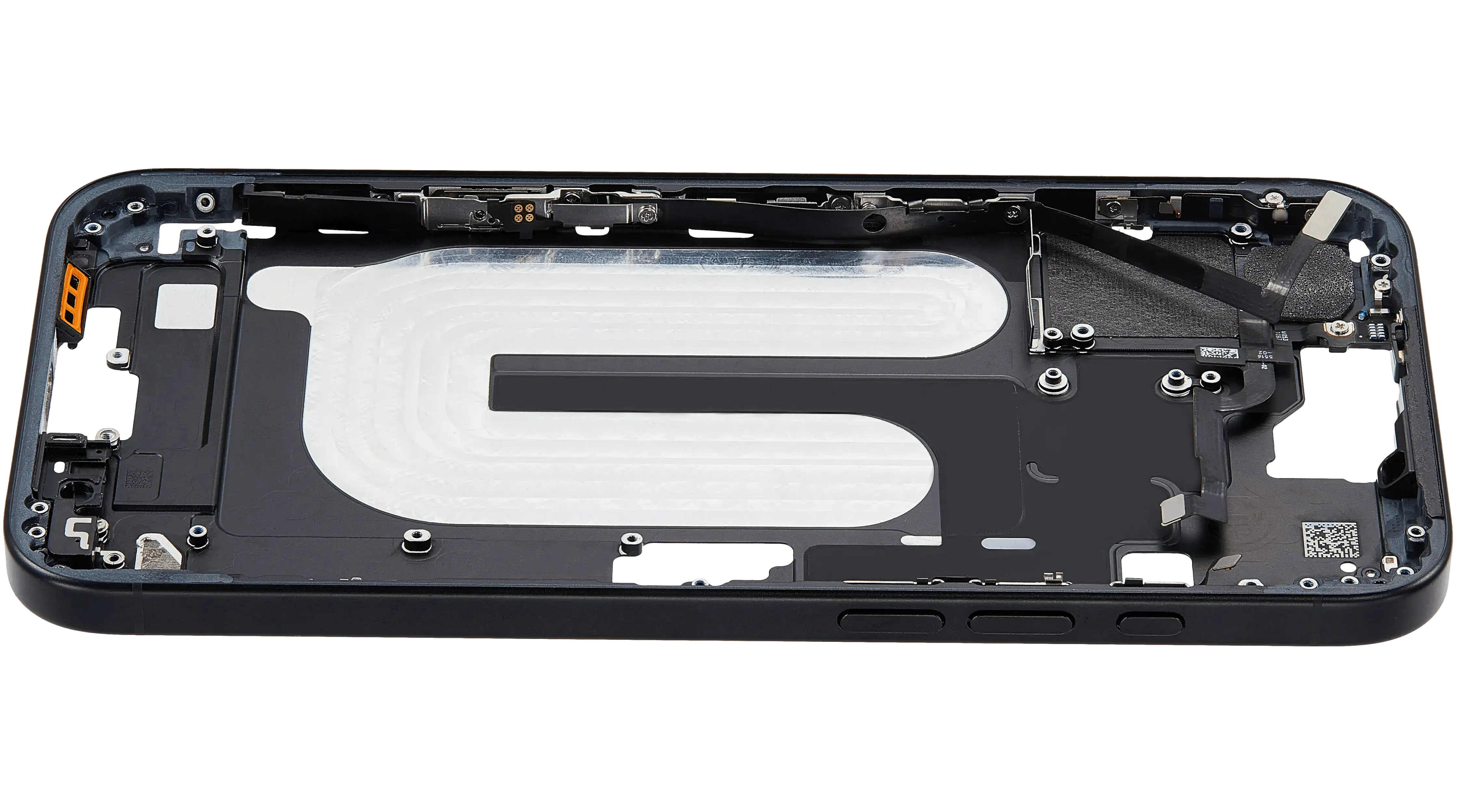 Mid-Frame Housing With Power And Volume Button Compatible For iPhone 16 Plus (US Version) (Used OEM Pull: Grade A) (Black)