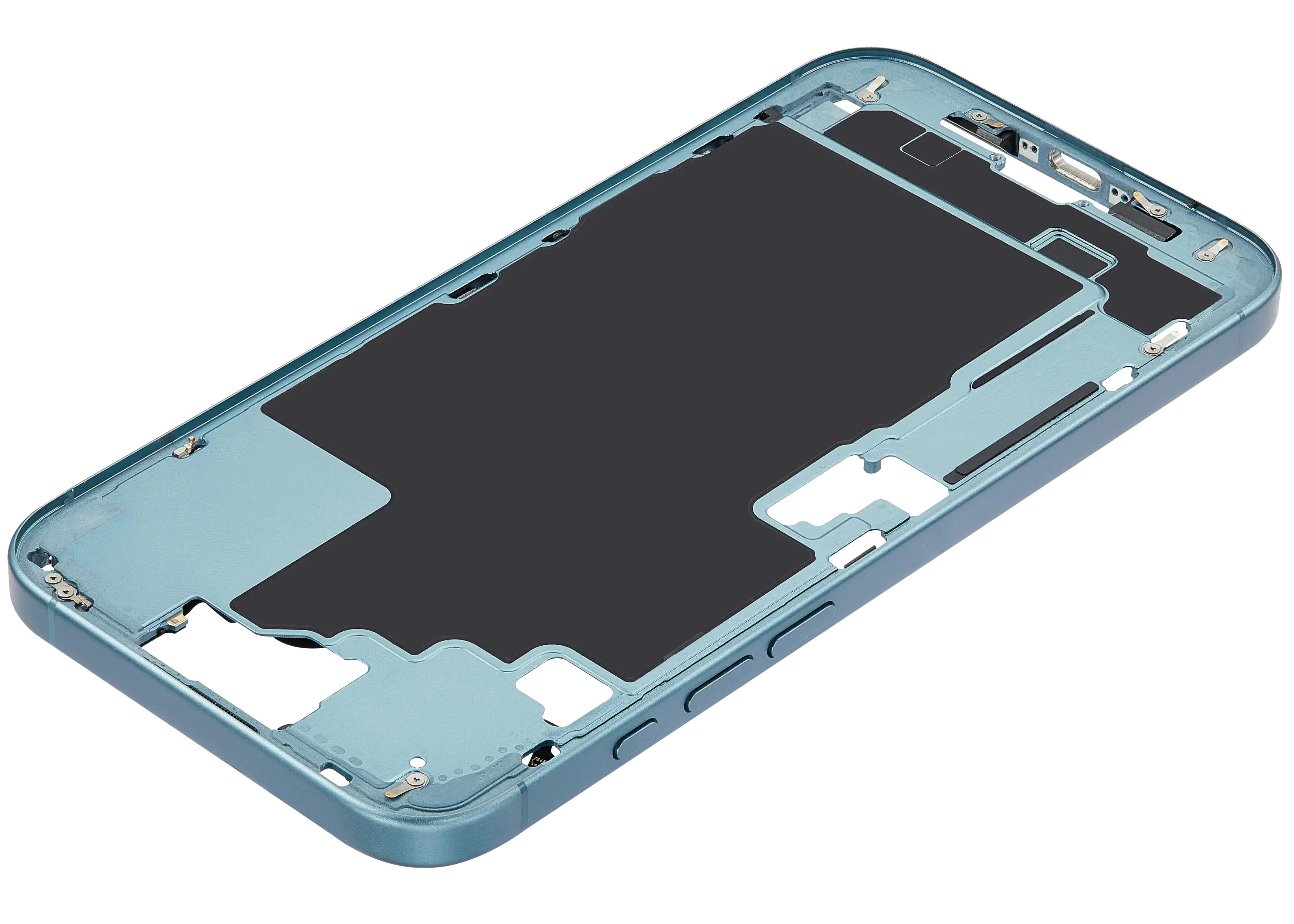 Mid-Frame Housing With Power And Volume Button Compatible For iPhone 16 Plus (US Version) (Used OEM Pull: Grade A) (Teal)