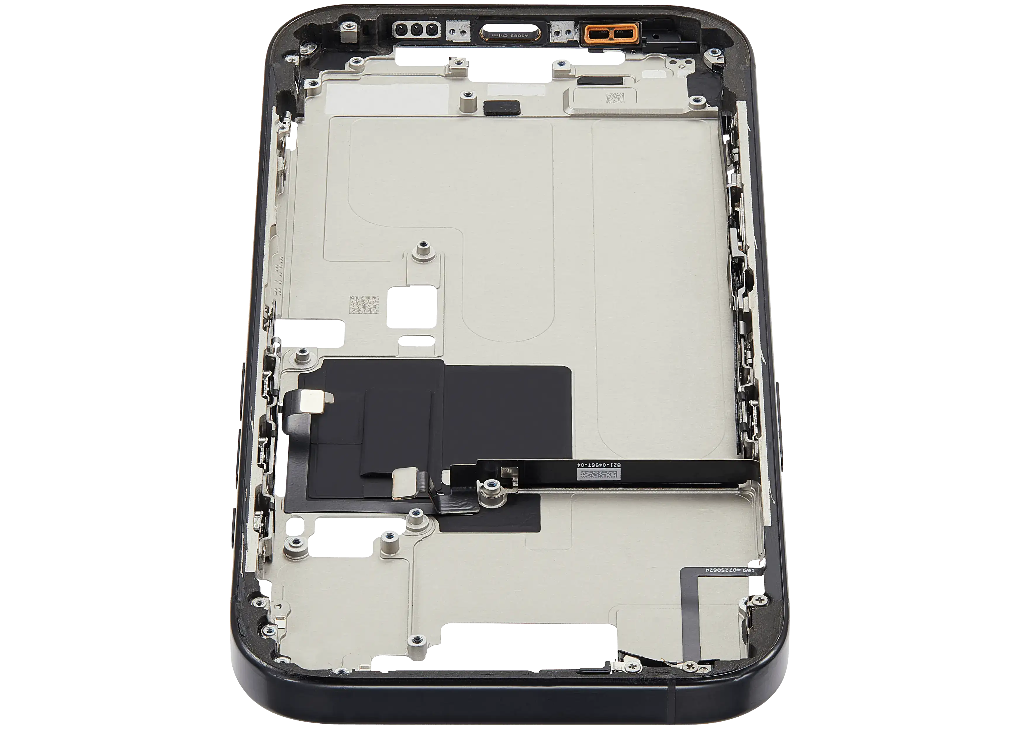 Mid-Frame Housing With Power And Volume Button Compatible For iPhone 16 Pro (US Version) (Used OEM Pull: Grade A) (Black Titanium)