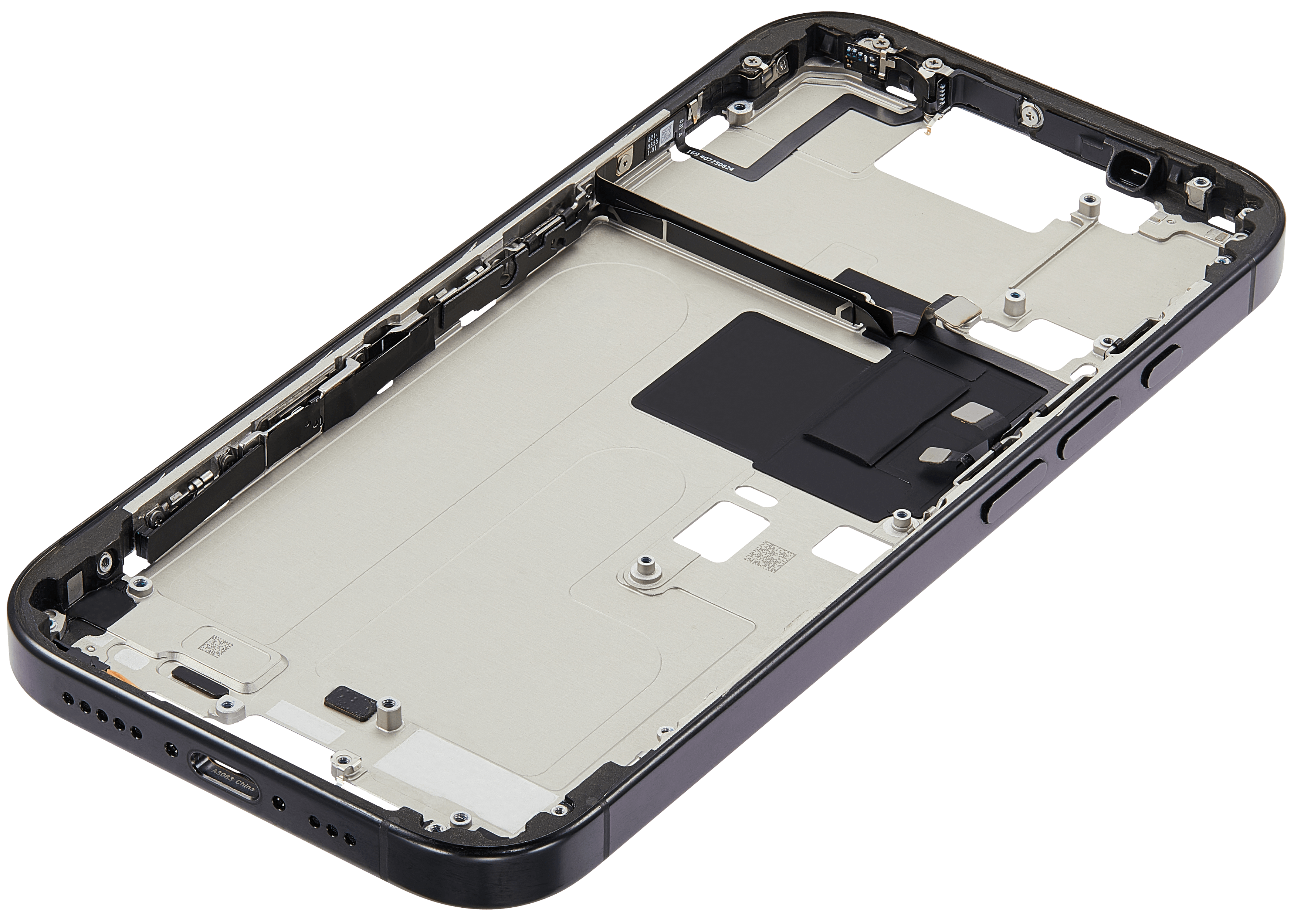 Mid-Frame Housing With Power And Volume Button Compatible For iPhone 16 Pro (US Version) (Used OEM Pull: Grade A) (Black Titanium)