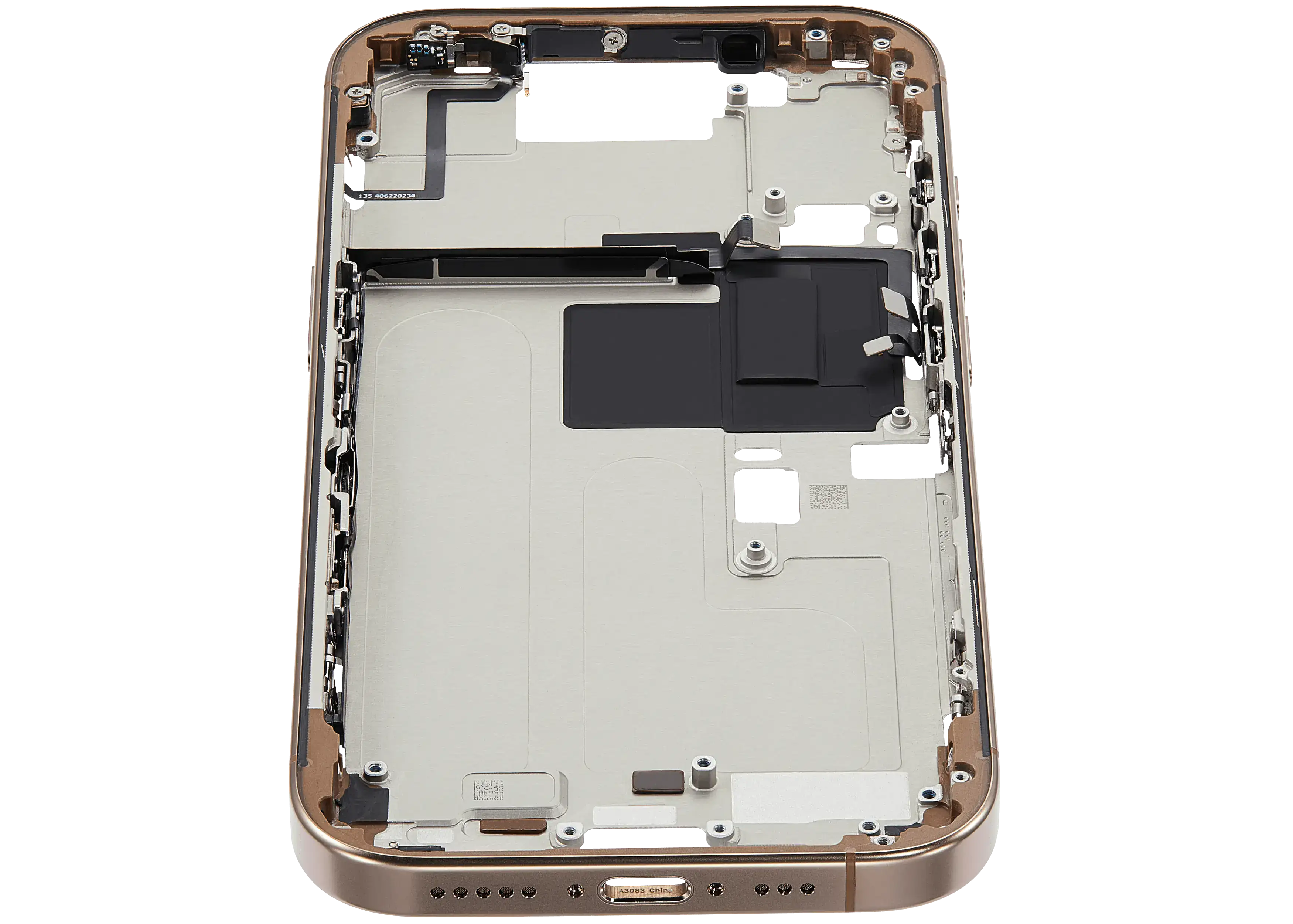 Mid-Frame Housing With Power And Volume Button Compatible For iPhone 16 Pro (US Version) (Used OEM Pull: Grade A) (Desert Titanium)