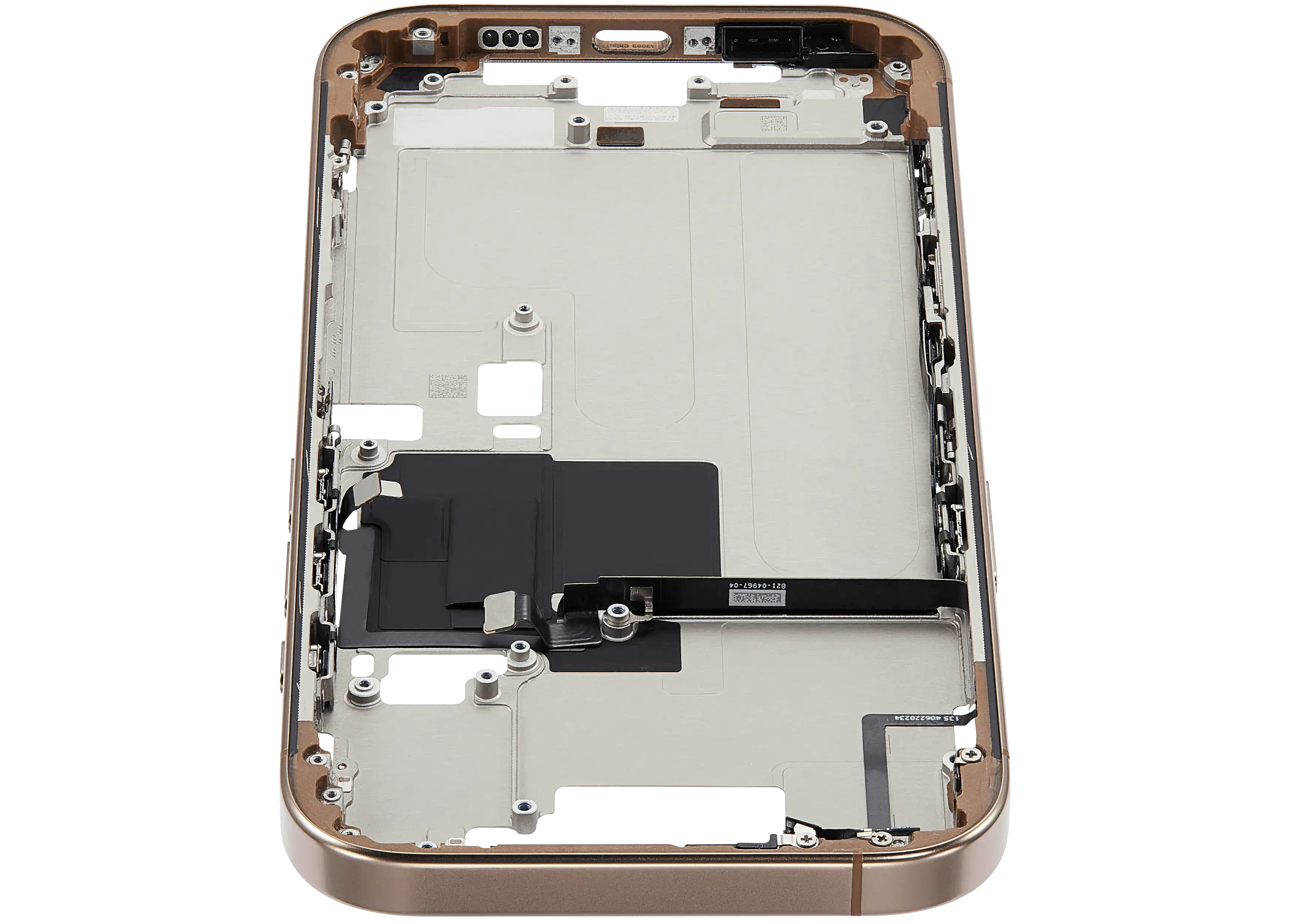 Mid-Frame Housing With Power And Volume Button Compatible For iPhone 16 Pro (US Version) (Used OEM Pull: Grade A) (Desert Titanium)
