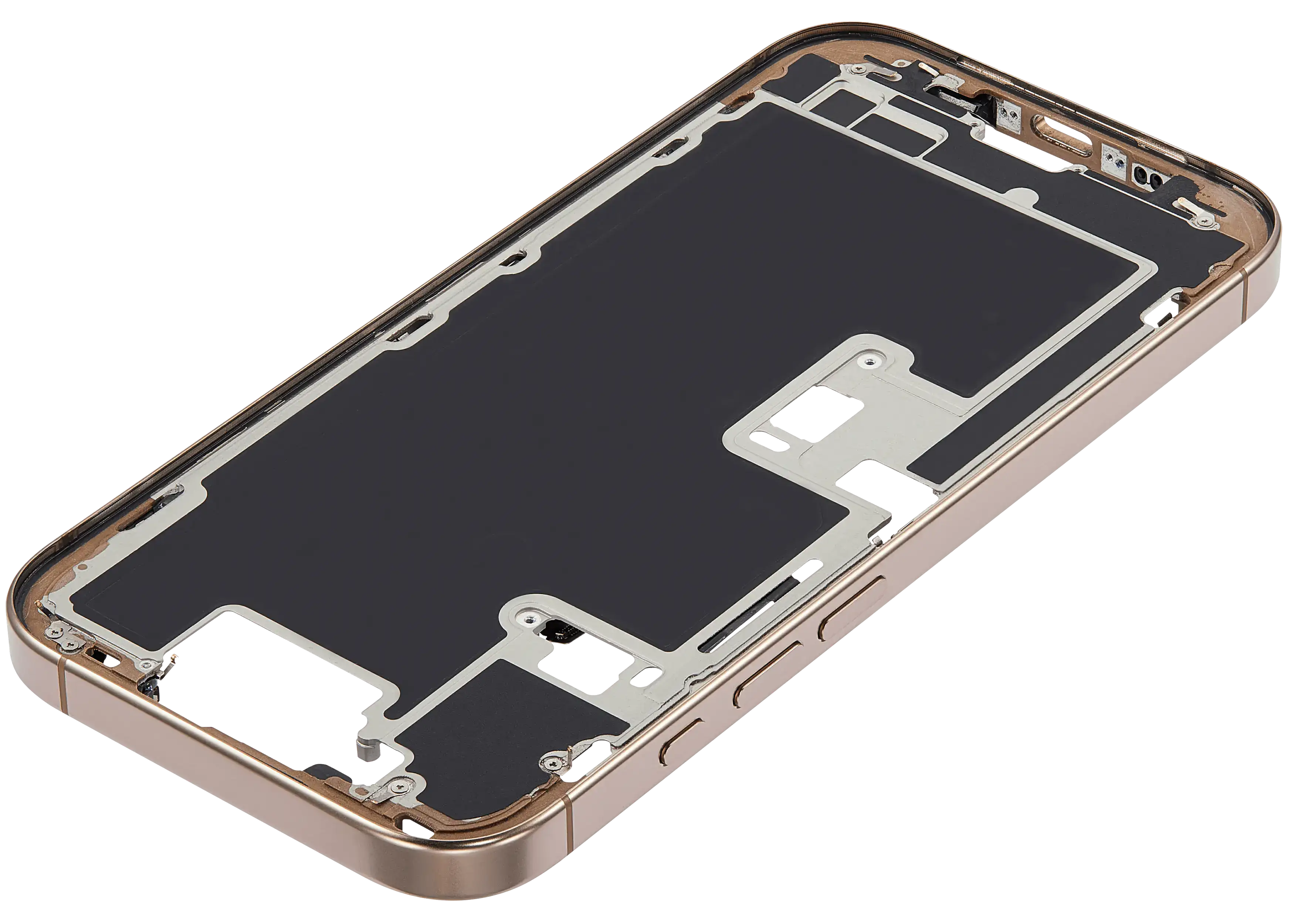 Mid-Frame Housing With Power And Volume Button Compatible For iPhone 16 Pro (US Version) (Used OEM Pull: Grade A) (Desert Titanium)