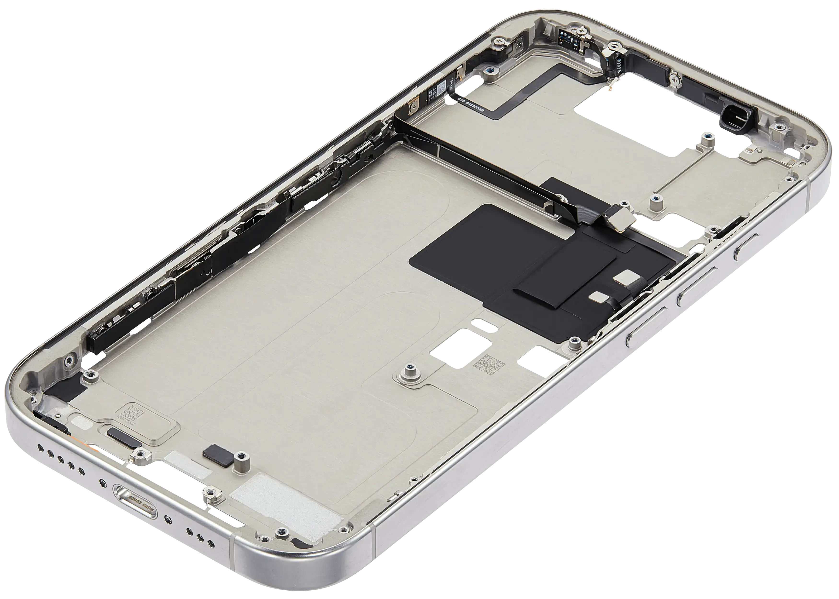 Mid-Frame Housing With Power And Volume Button Compatible For iPhone 16 Pro (US Version) (Used OEM Pull: Grade A) (Natural Titanium)