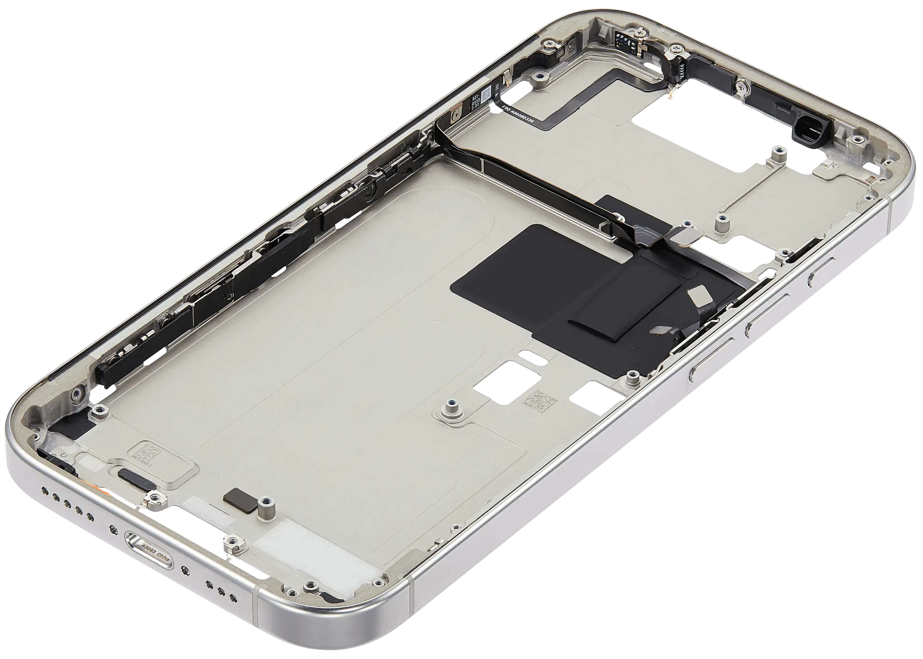Mid-Frame Housing With Power And Volume Button Compatible For iPhone 16 Pro (US Version) (Used OEM Pull: Grade A) (White Titanium)