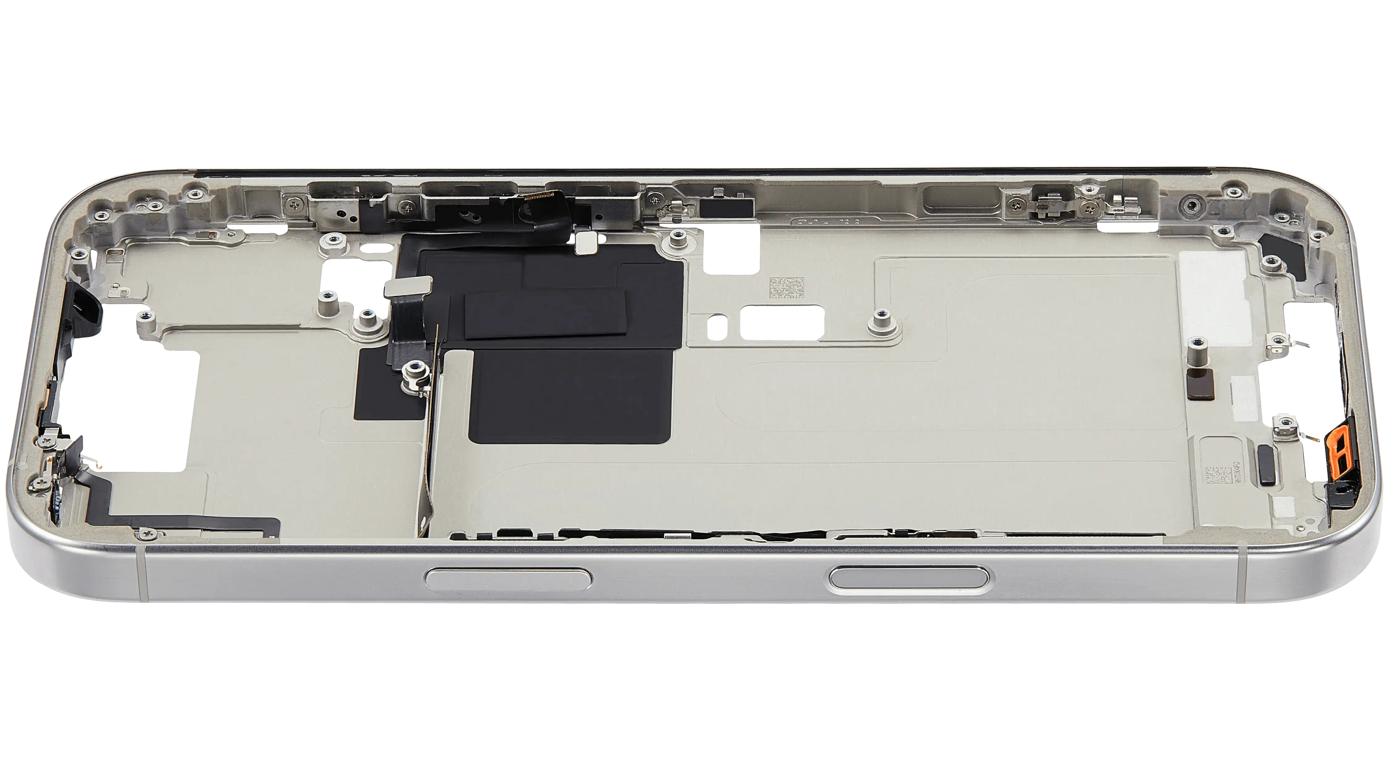 Mid-Frame Housing With Power And Volume Button Compatible For iPhone 16 Pro (US Version) (Used OEM Pull: Grade A) (White Titanium)