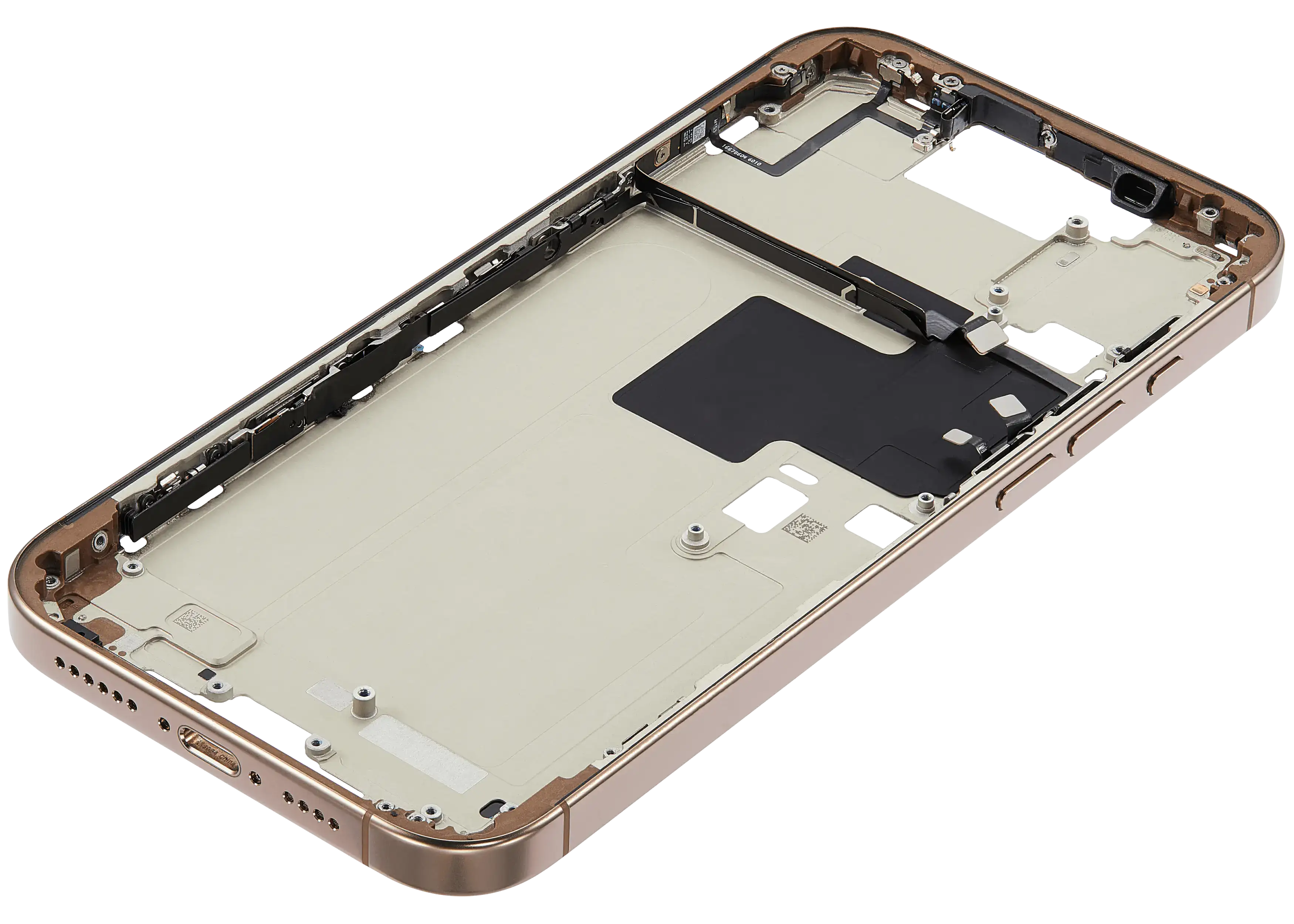 Mid-Frame Housing With Power And Volume Button Compatible For iPhone 16 Pro max (US Version) (Used OEM Pull: Grade A) (Desert Titanium)