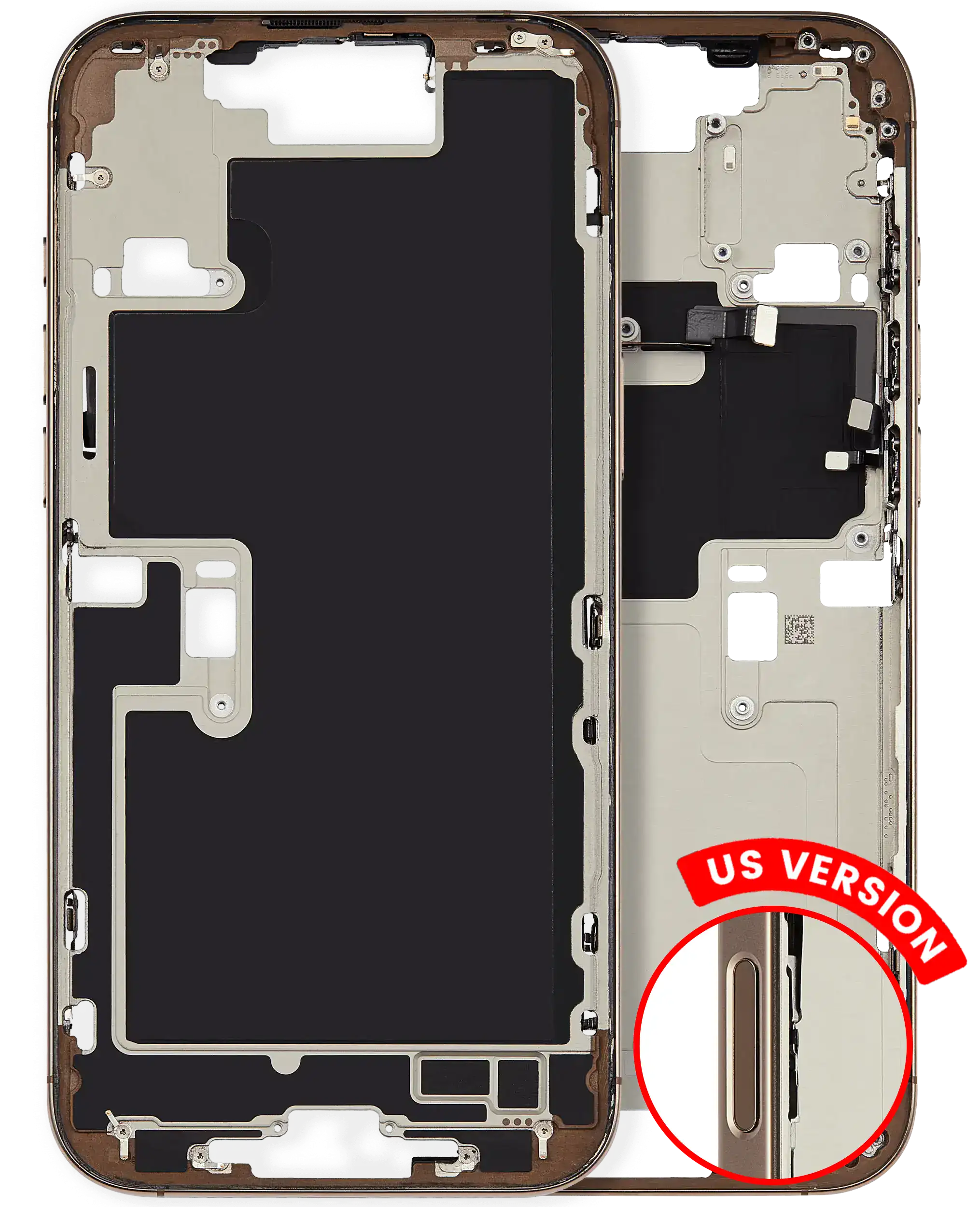 Mid-Frame Housing With Power And Volume Button Compatible For iPhone 16 Pro max (US Version) (Used OEM Pull: Grade A) (Desert Titanium)