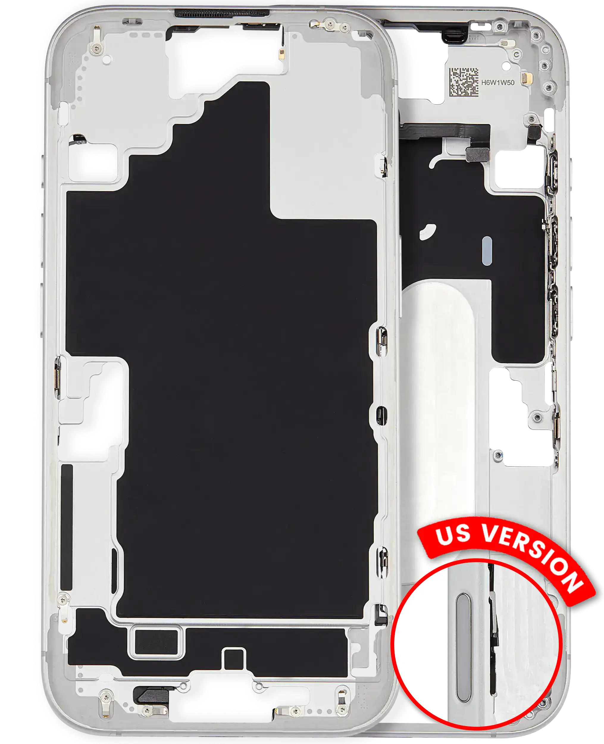 Mid-Frame Housing With Power And Volume Button Compatible For iPhone 16 (US Version) (Used OEM Pull: Grade A) (White)