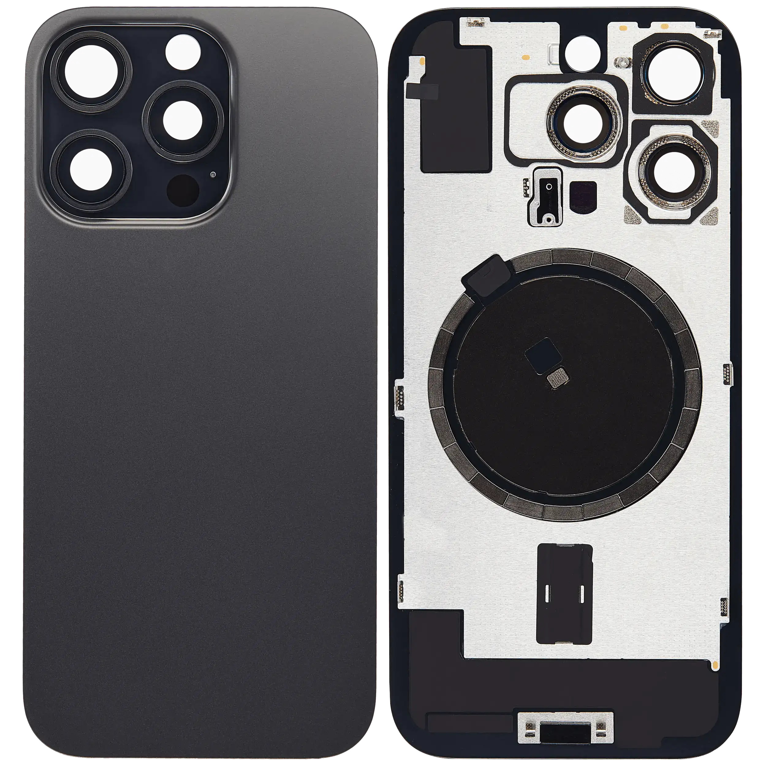 Back Glass With Steel Plate With MagSafe Magnet Pre-Installed Compatible For iPhone 16 Pro (No Logo) (Black Titanium)