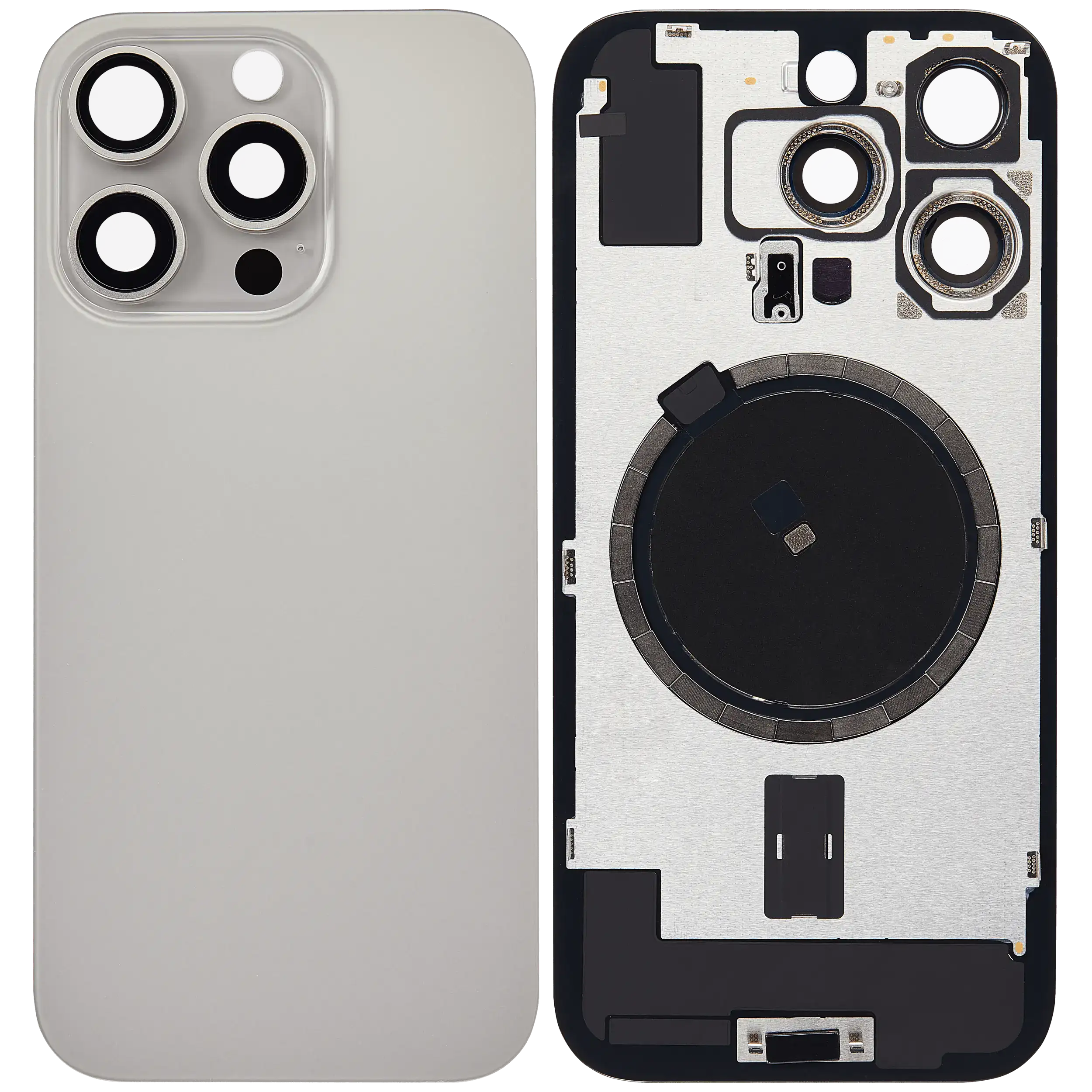 Back Glass With Steel Plate With MagSafe Magnet Pre-Installed Compatible For iPhone 16 Pro (No Logo) (Natural Titanium)