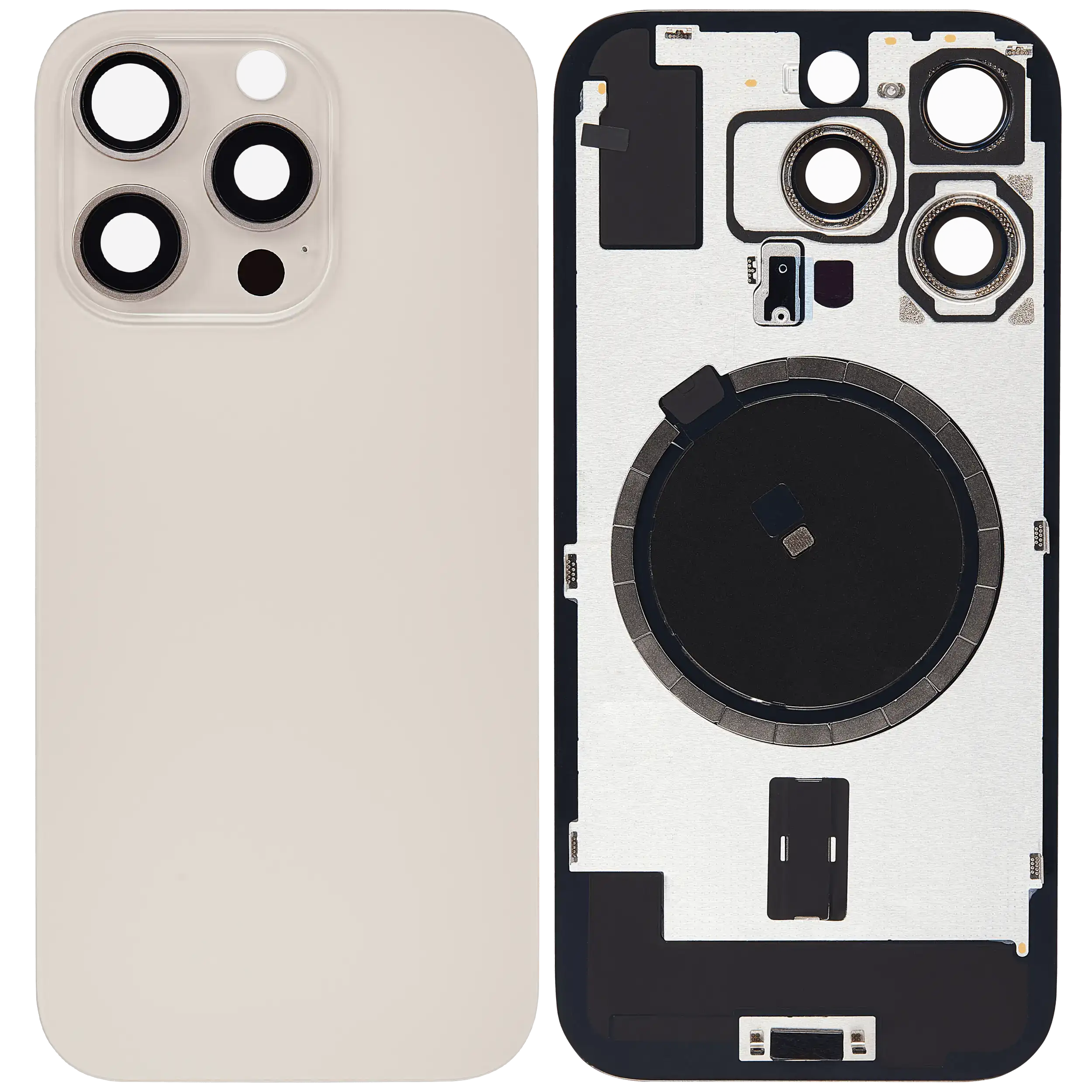 Back Glass With Steel Plate With MagSafe Magnet Pre-Installed Compatible For iPhone 16 Pro (No Logo) (Desert Titanium)