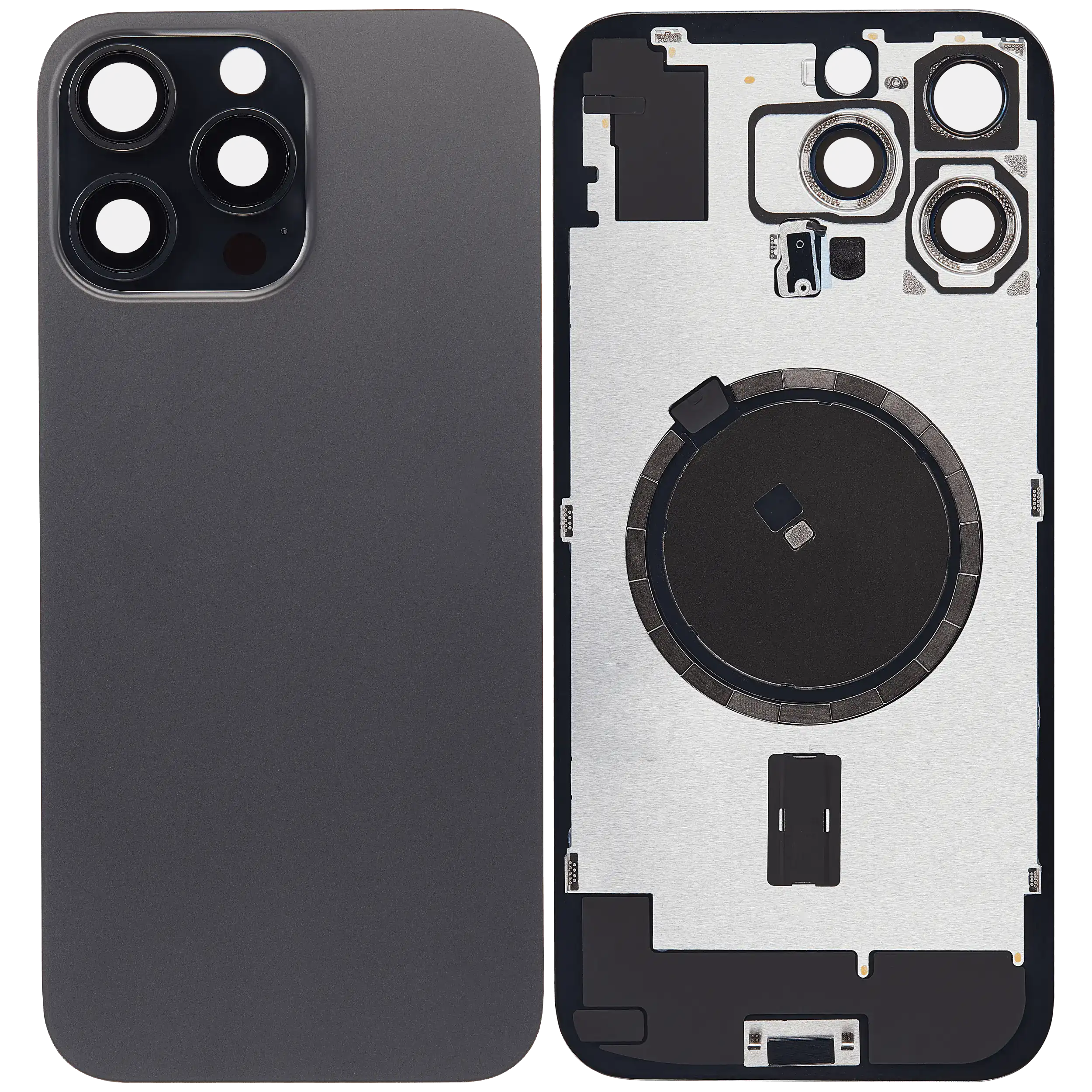 Back Glass With Steel Plate With MagSafe Magnet Pre-Installed Compatible For iPhone 16 Pro Max (No Logo) (Black Titanium)