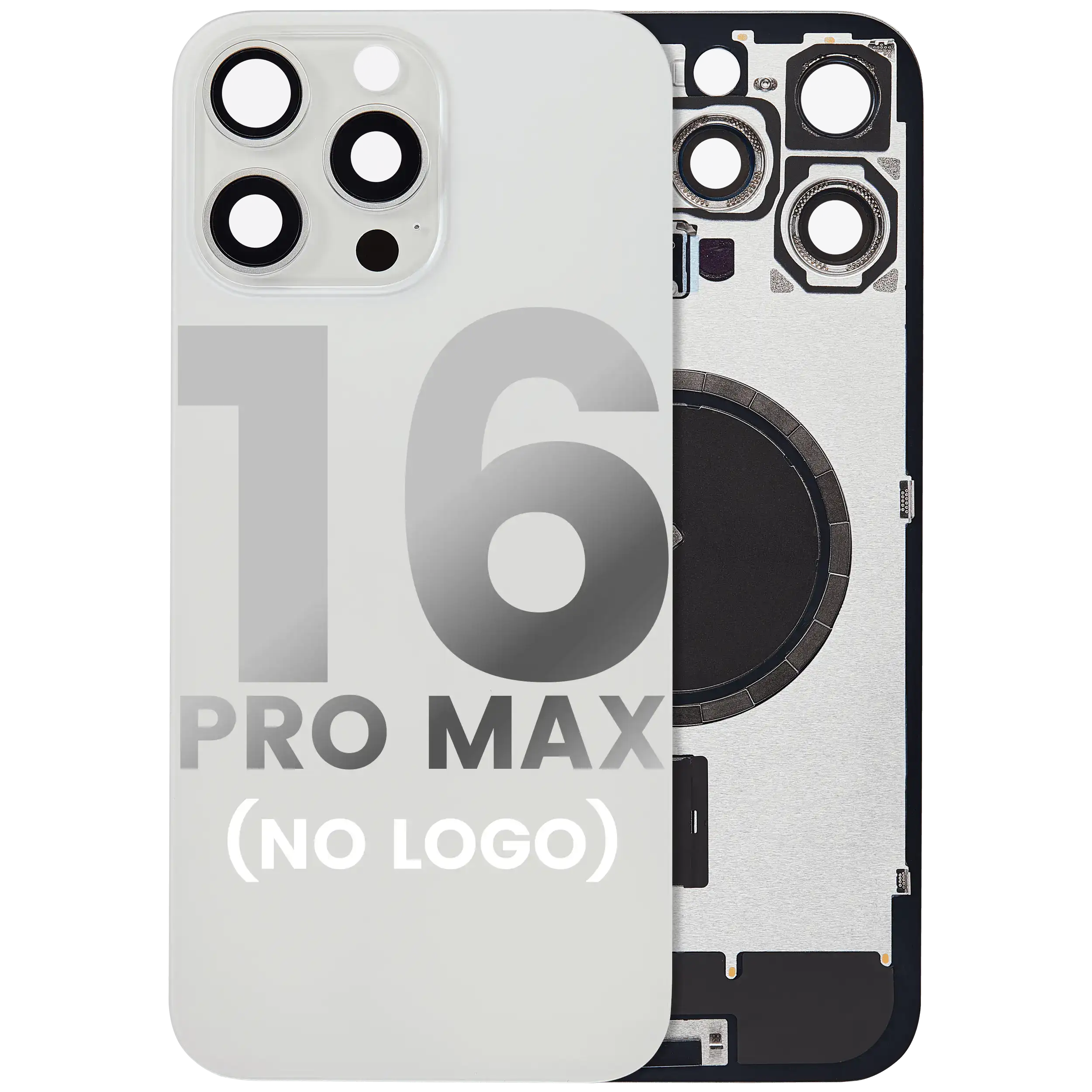 Back Glass With Steel Plate With MagSafe Magnet Pre-Installed Compatible For iPhone 16 Pro Max (No Logo) (White Titanium)