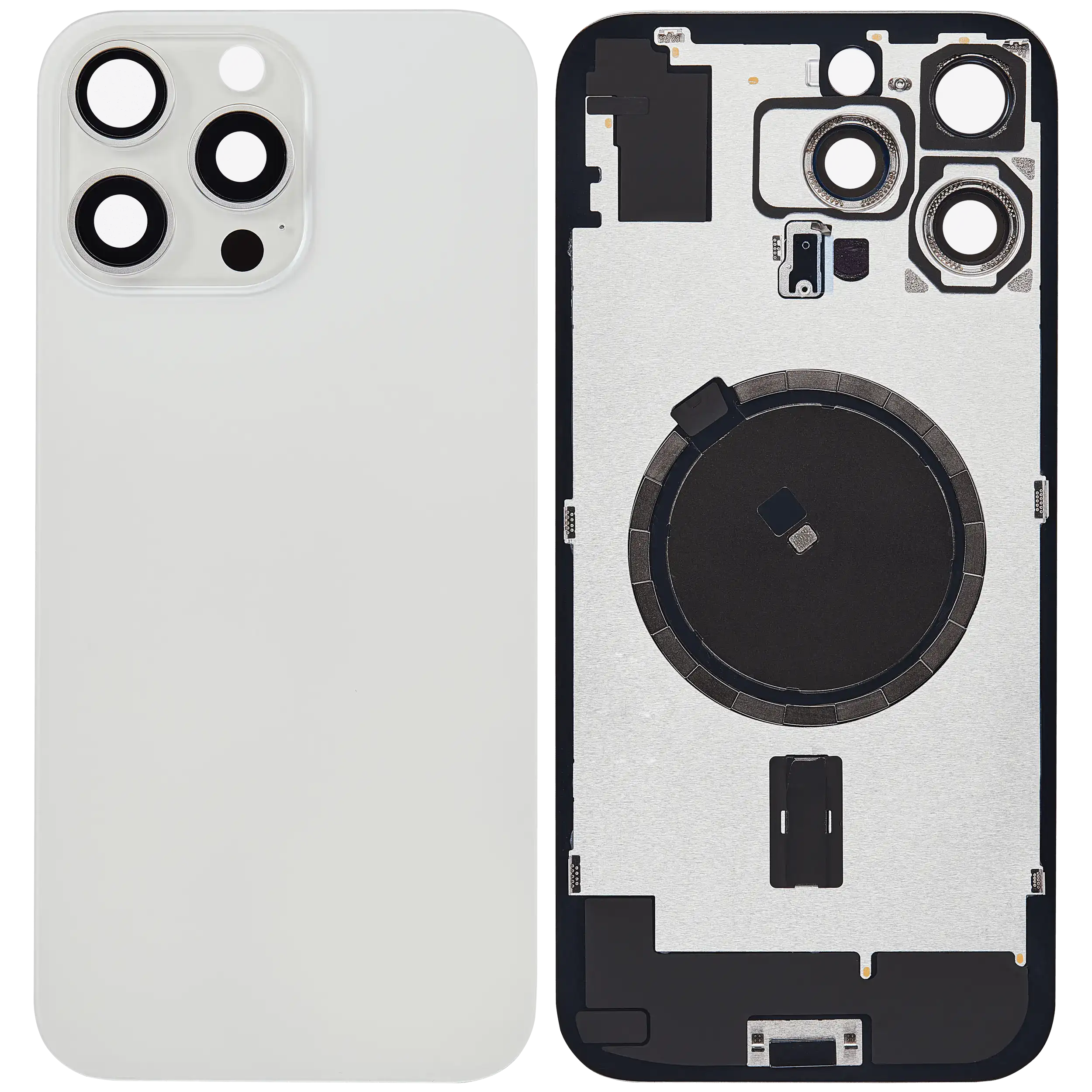Back Glass With Steel Plate With MagSafe Magnet Pre-Installed Compatible For iPhone 16 Pro Max (No Logo) (White Titanium)