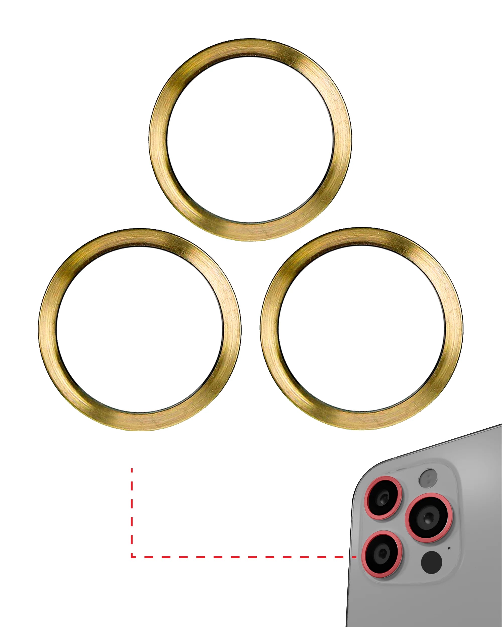 GOLD - BACK CAMERA BEZEL RING ONLY ONLY (3 PIECE SET) FOR IPHONE 11 PRO / 11 PRO MAX (10 PACK)
