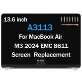 LCD Screen Display Replacement Assembly For MacBook Air 13.6" A3113 (2024) EMC8611