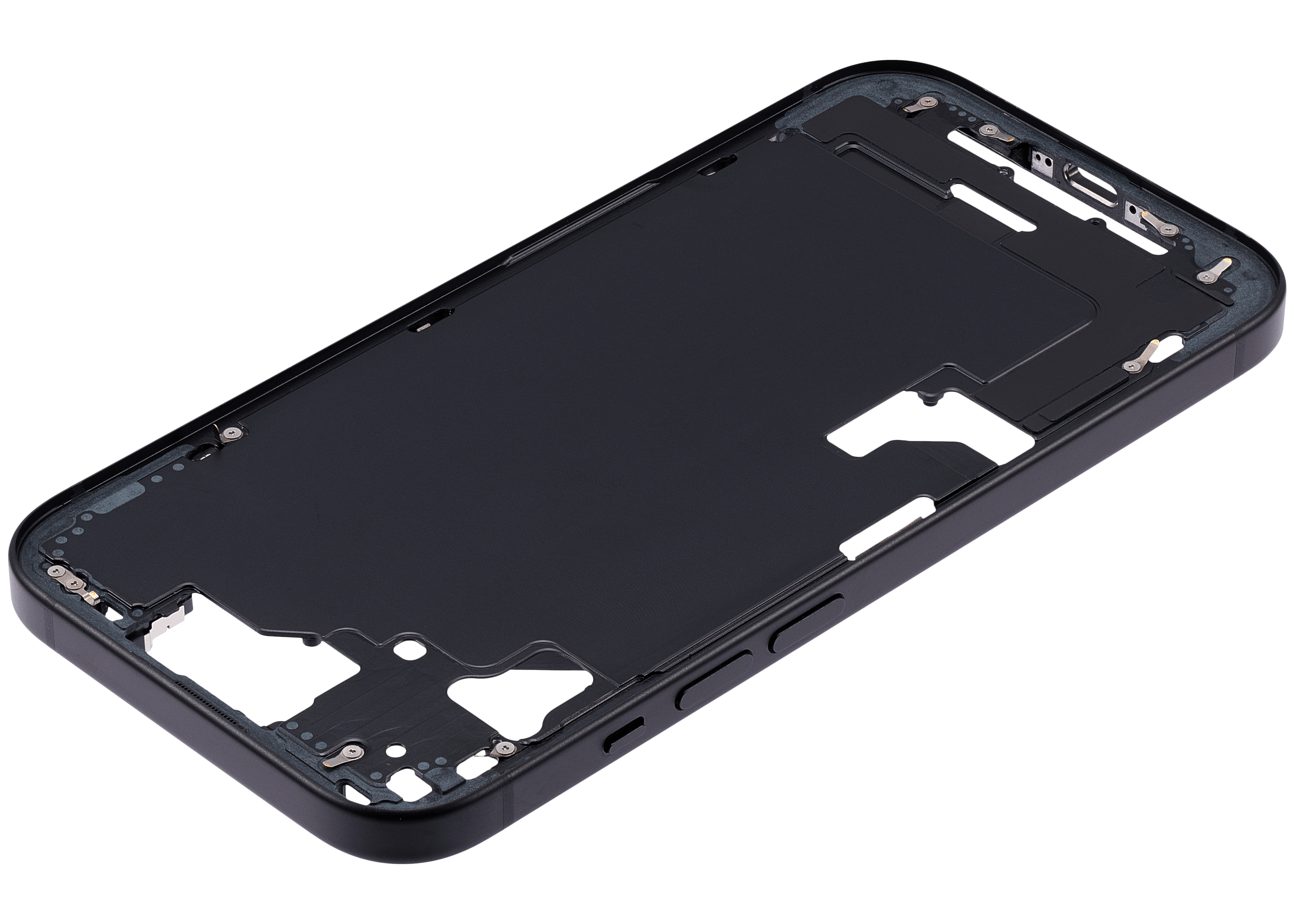 Mid-Frame Housing With Power And Volume Button Compatible For iPhone 15 (US Version) (Used OEM Pull: Grade A) (Black)