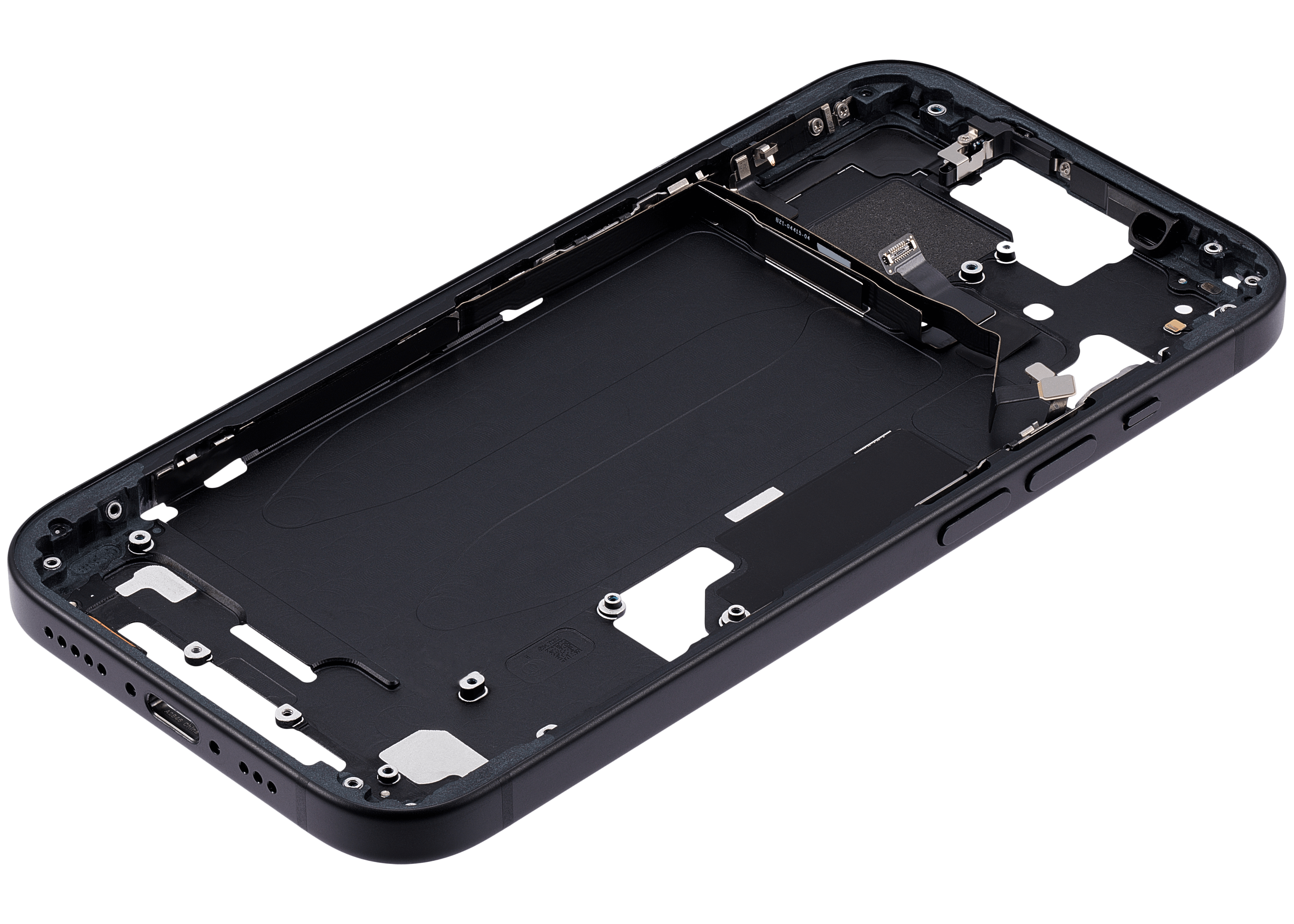 Mid-Frame Housing With Power And Volume Button Compatible For iPhone 15 (US Version) (Used OEM Pull: Grade A) (Black)