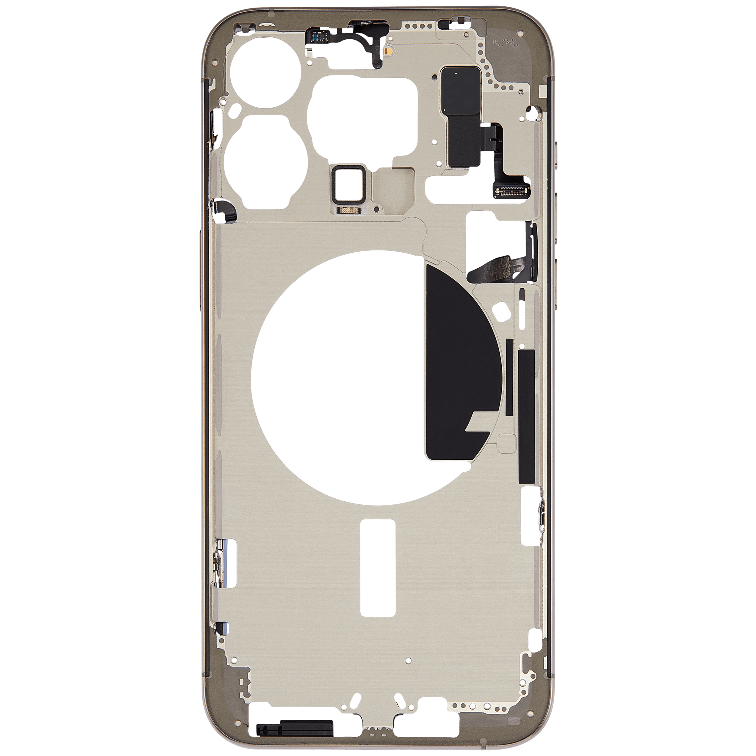 Mid-Frame Housing With Power And Volume Button Compatible For iPhone 15 Pro Max (US Version) (Used OEM Pull: Grade A) (Natural Titanium)