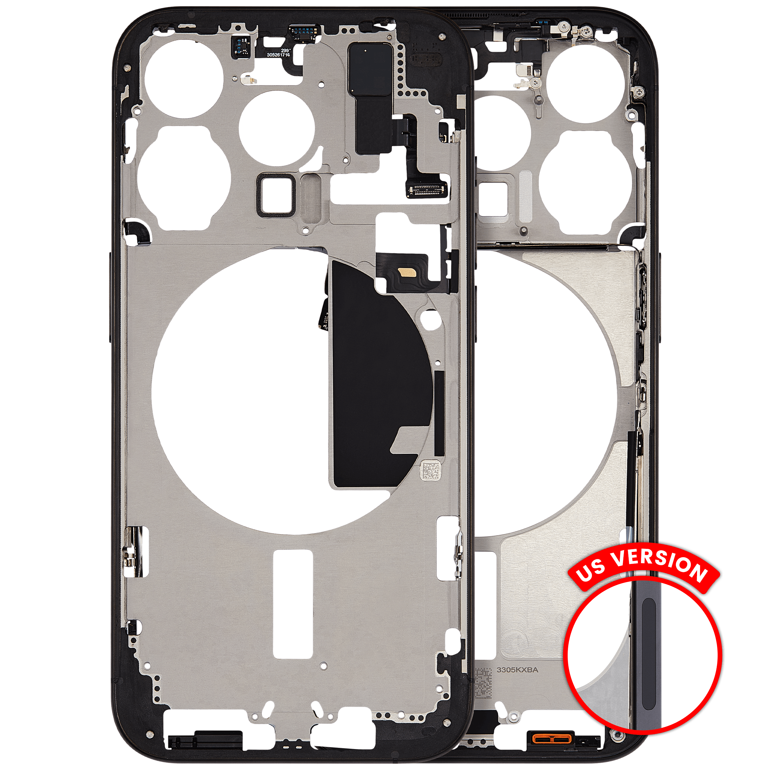 Mid-Frame Housing With Power And Volume Button Compatible For iPhone 15 Pro (US Version) (Used OEM Pull: Grade A) (Black Titanium)