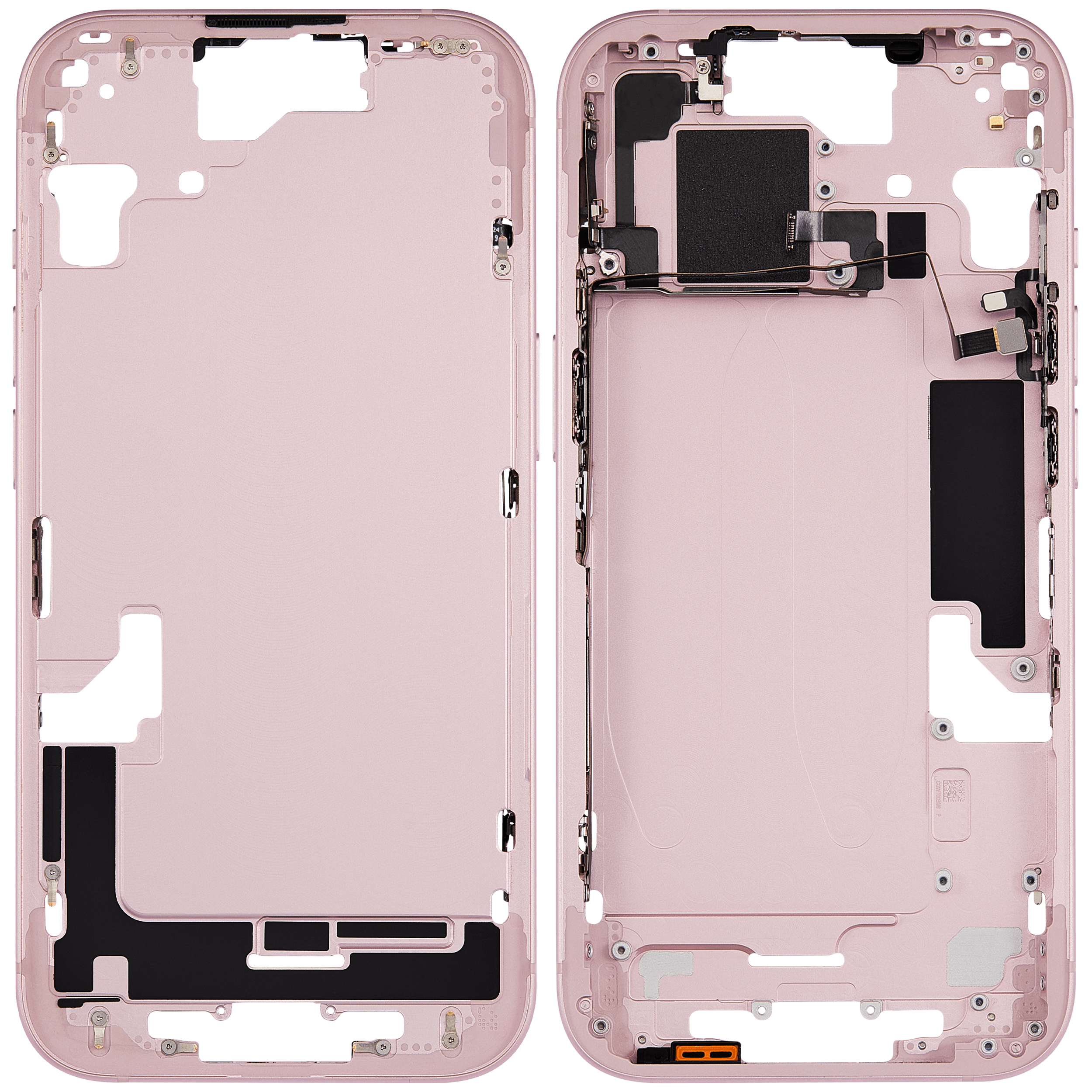 Mid-Frame Housing With Power And Volume Button Compatible For iPhone 15 (US Version) (Used OEM Pull: Grade A) (Pink)