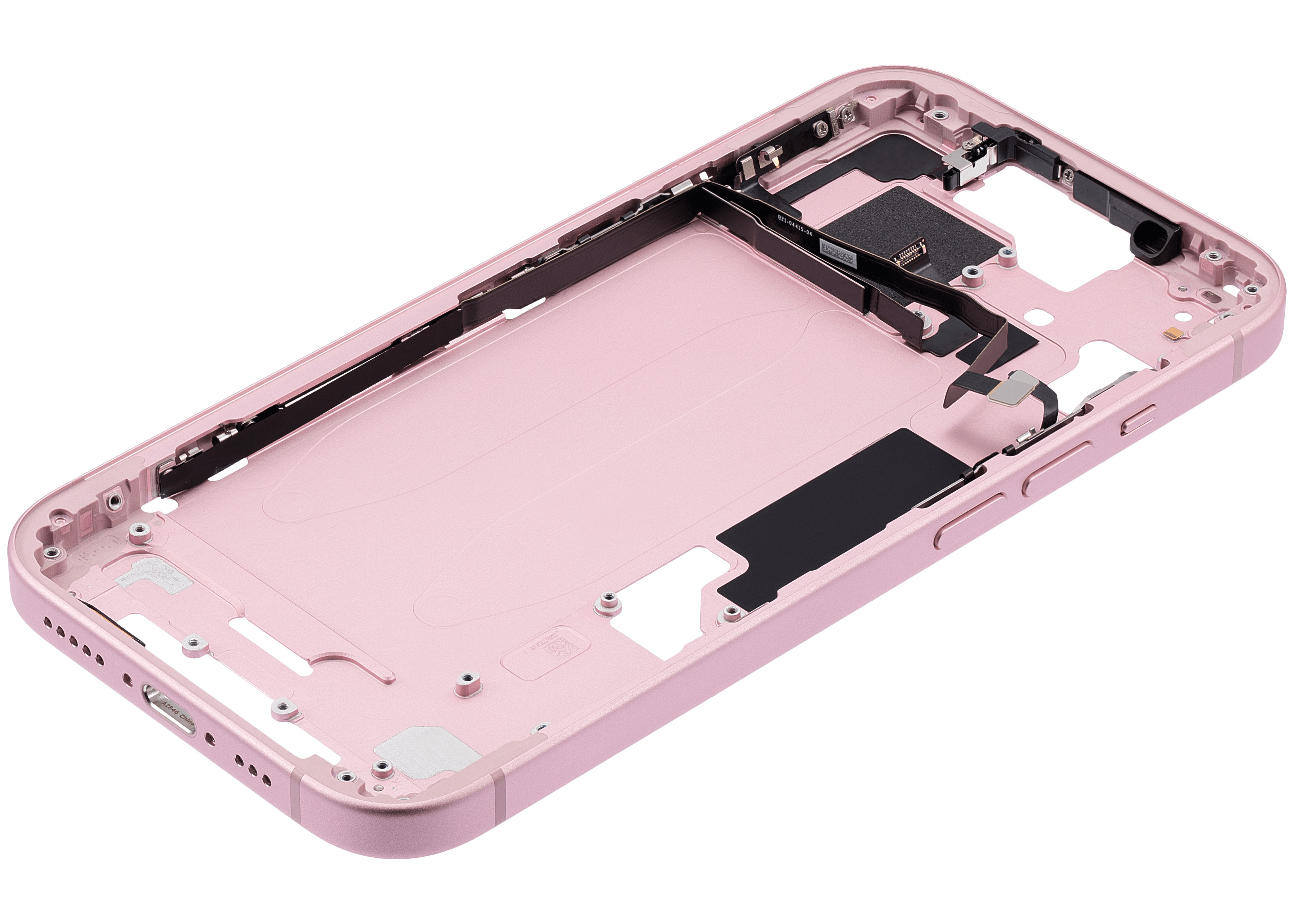 Mid-Frame Housing With Power And Volume Button Compatible For iPhone 15 (US Version) (Used OEM Pull: Grade A) (Pink)