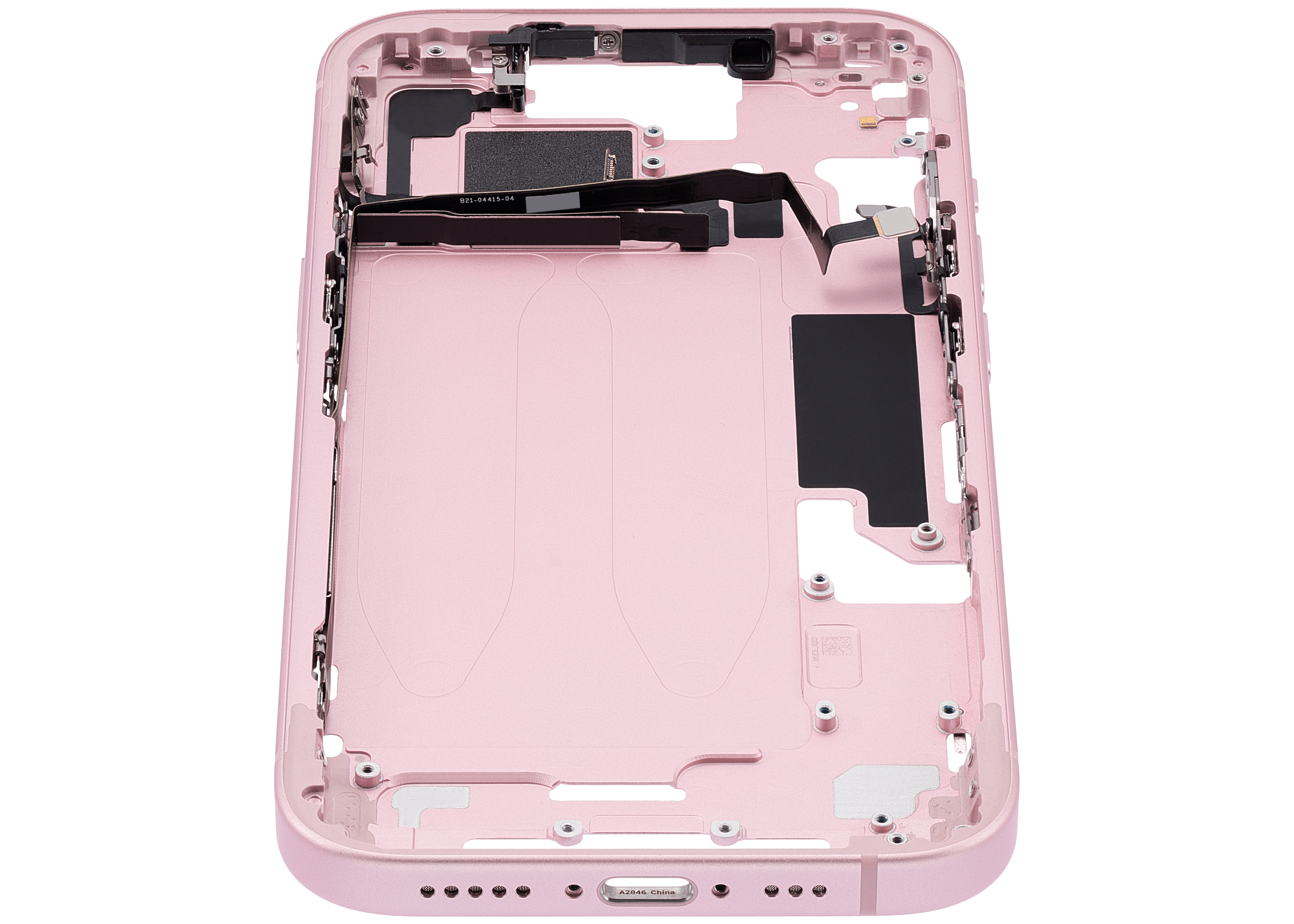 Mid-Frame Housing With Power And Volume Button Compatible For iPhone 15 (US Version) (Used OEM Pull: Grade A) (Pink)