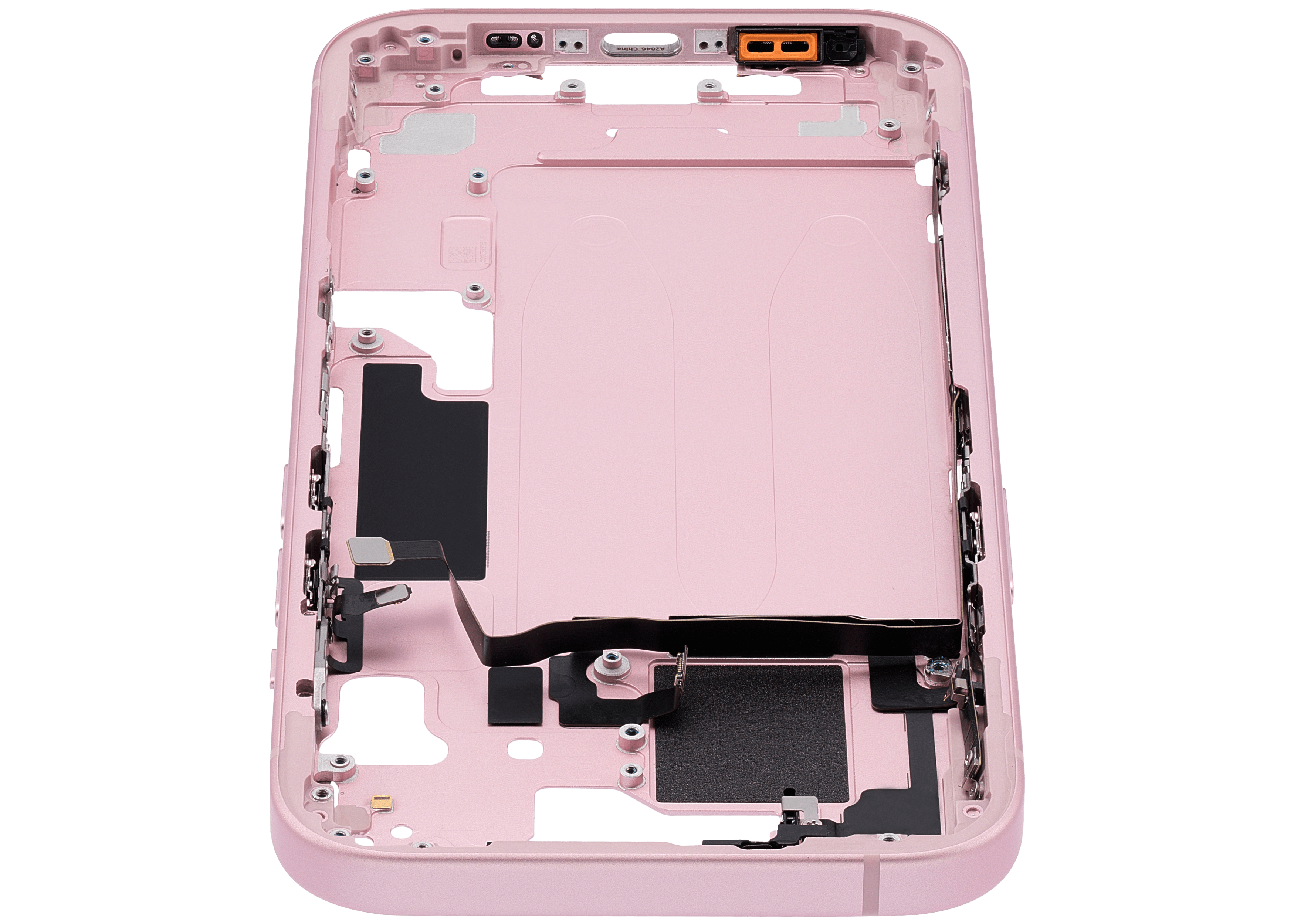 Mid-Frame Housing With Power And Volume Button Compatible For iPhone 15 (US Version) (Used OEM Pull: Grade A) (Pink)