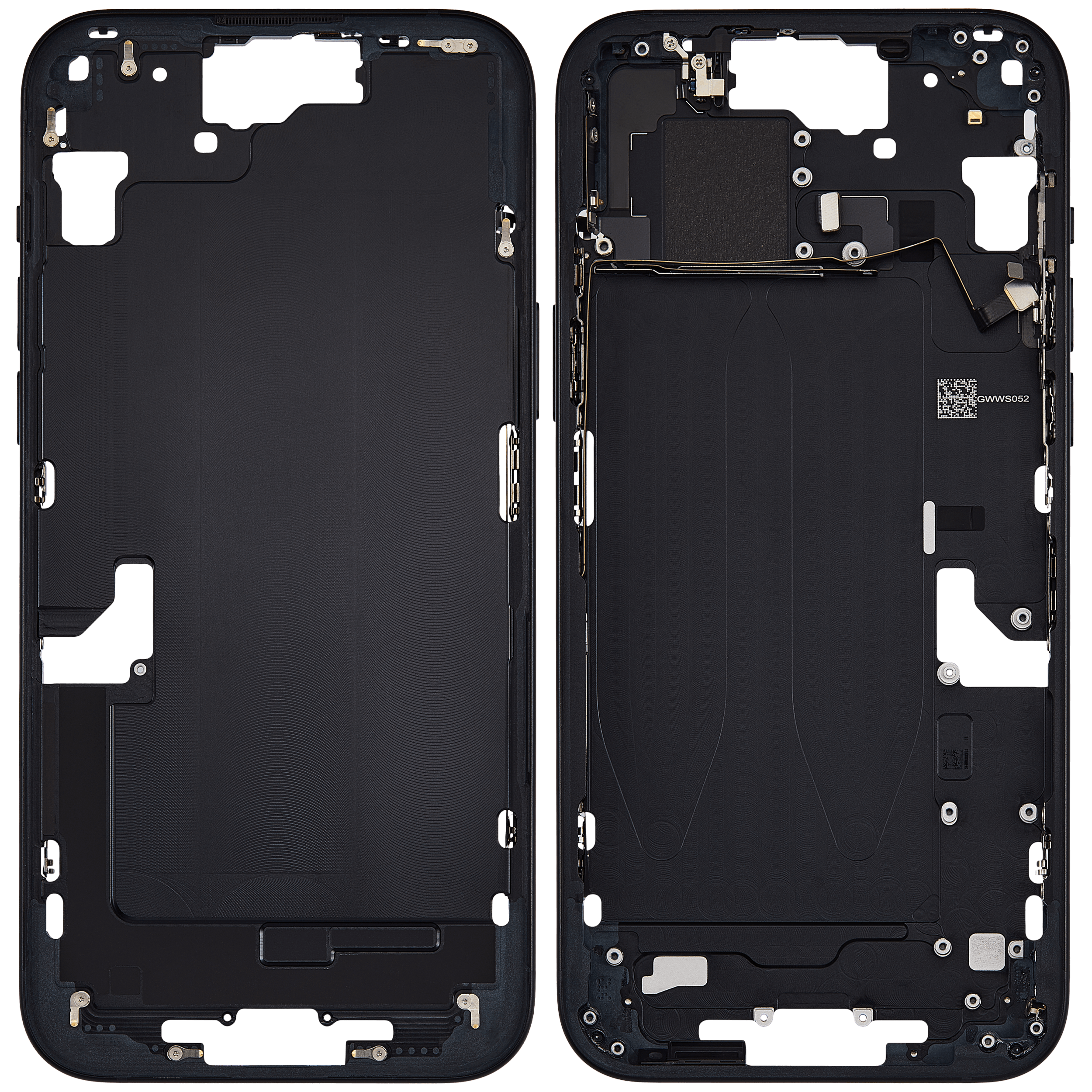 Mid-Frame Housing With Power And Volume Button Compatible For iPhone 15 Plus (US Version) (Used OEM Pull: Grade A) (Black)