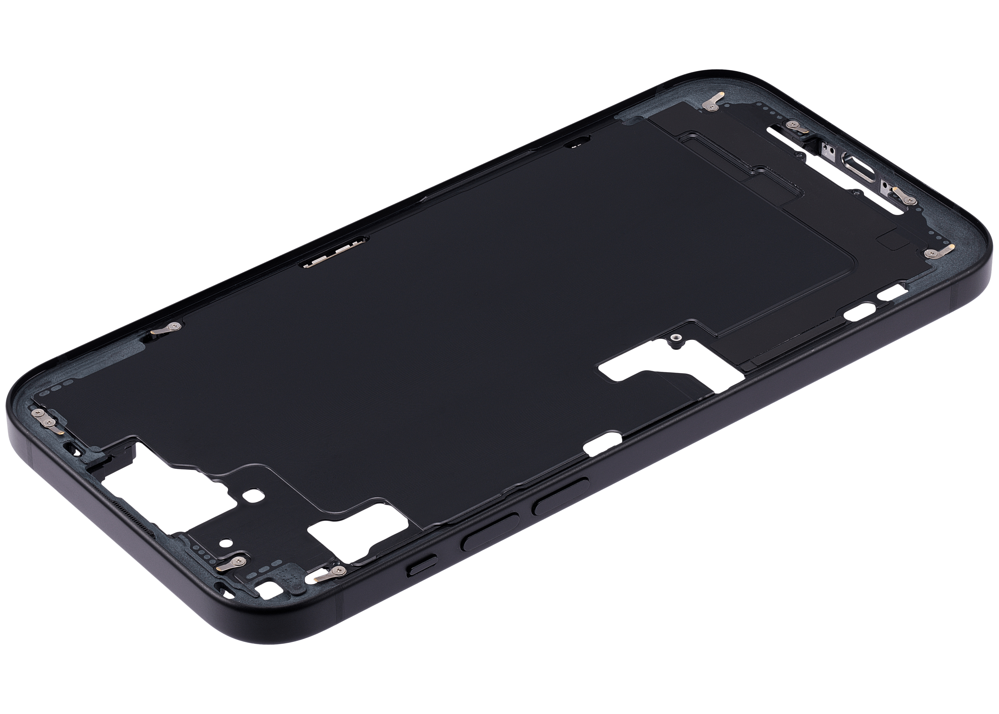 Mid-Frame Housing With Power And Volume Button Compatible For iPhone 15 Plus (US Version) (Used OEM Pull: Grade A) (Black)