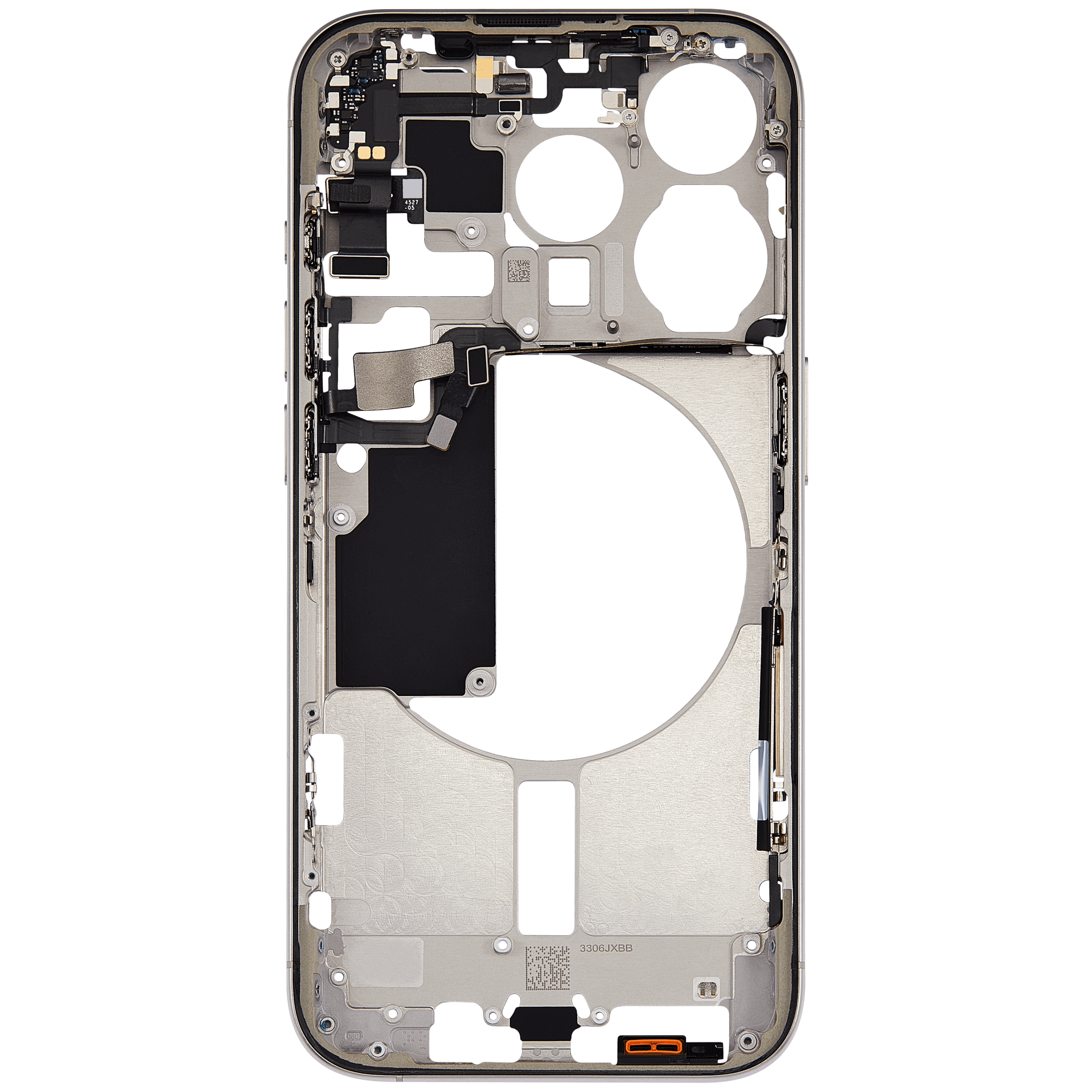 Mid-Frame Housing With Power And Volume Button Compatible For iPhone 15 Pro (US Version) (Used OEM Pull: Grade A) (Natural Titanium)